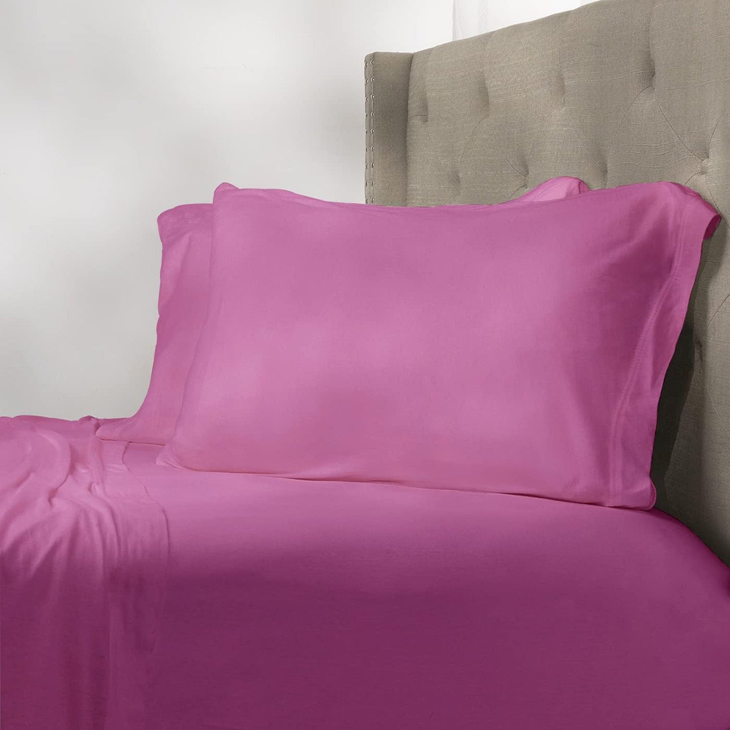 Flannel Cotton Jersey Bed Sheet Set - Bright Pink