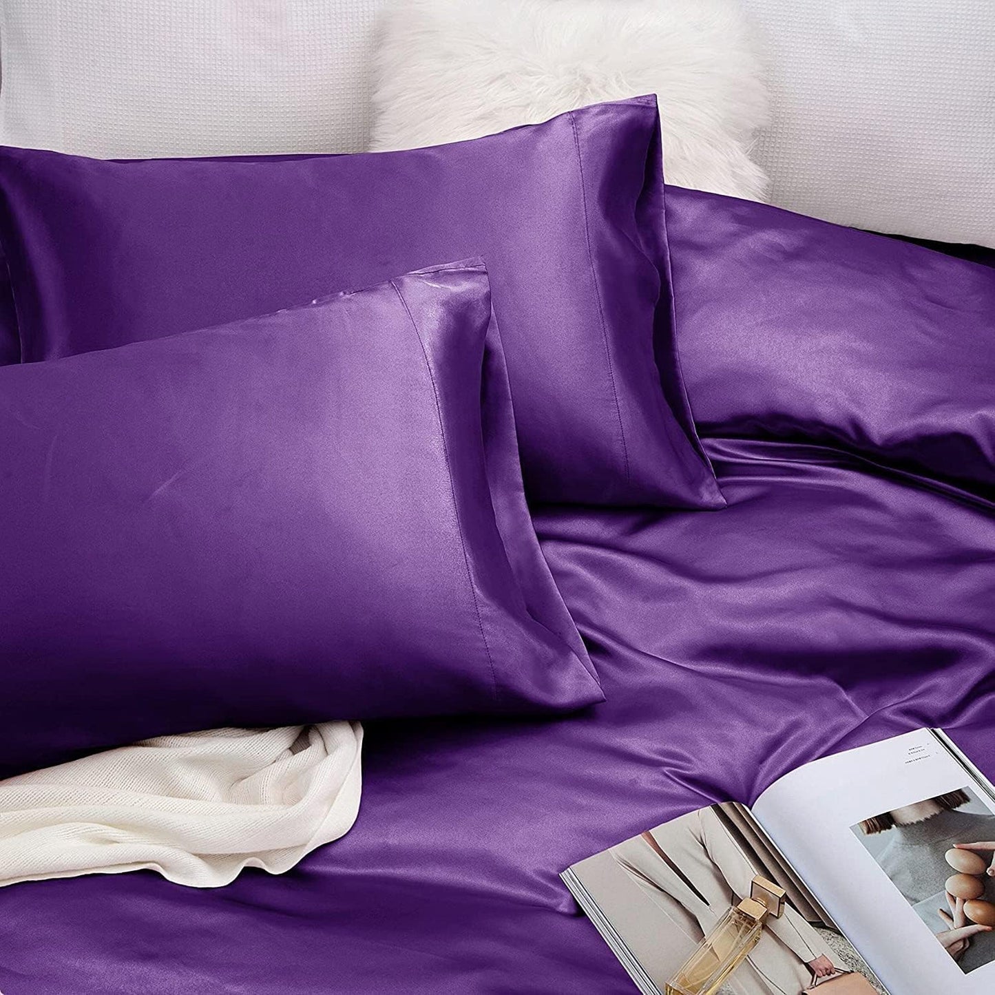 2000TC Microfibre Art Silk Satin Bedding Sheet Set - Purple