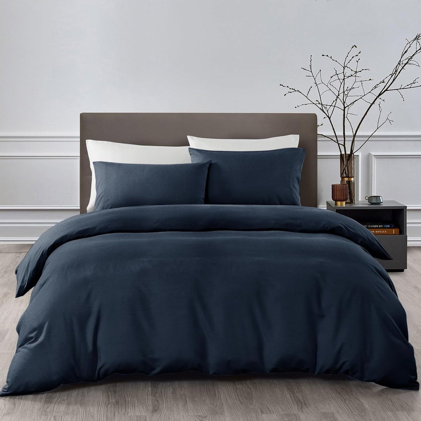 100% Natural Washable Cotton 800TC Soft Breathable Textured Quilt Cover Set - Navy