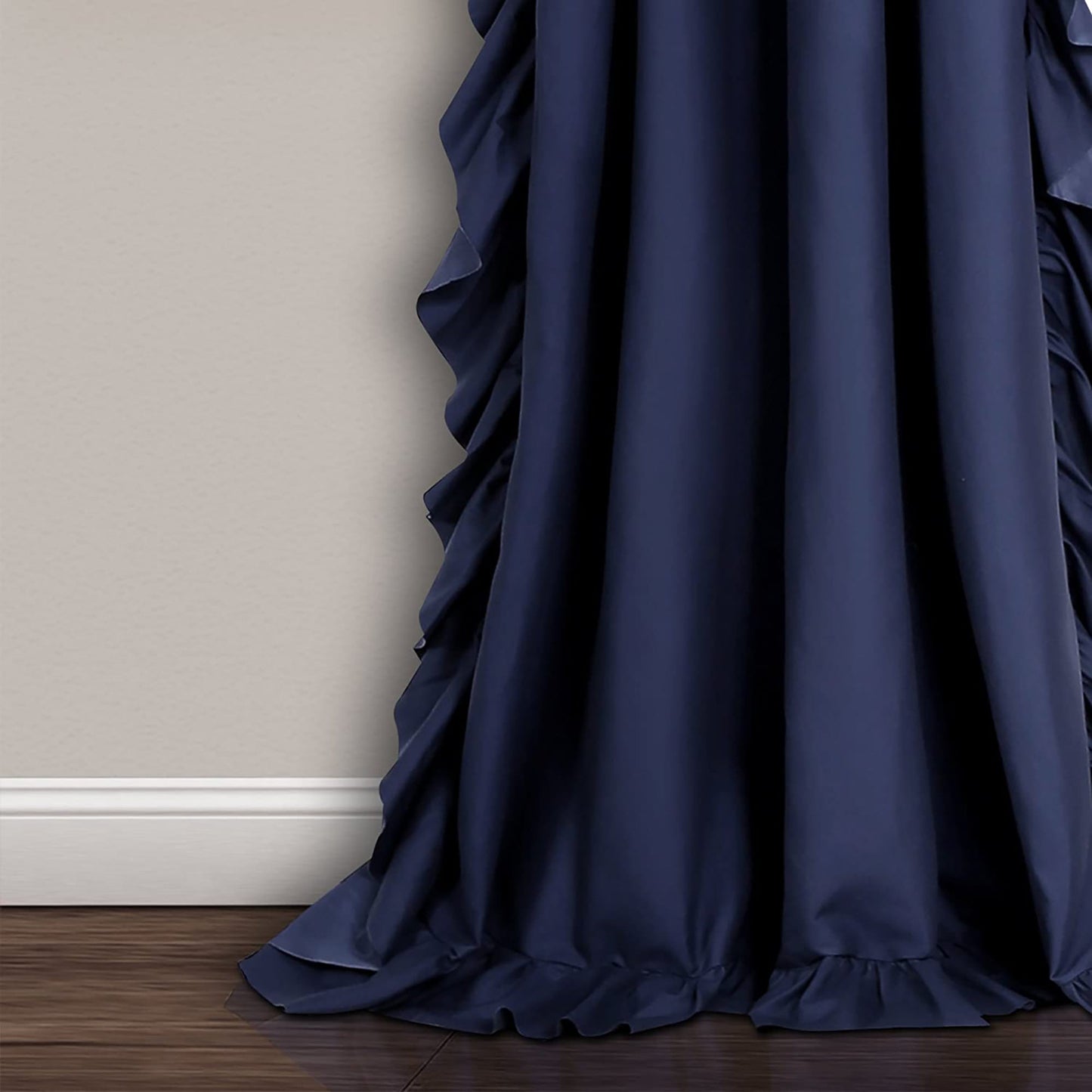 Ruffle Window Curtain Panel Set for Living Dining Bedroom 2Pcs 54 x 84 inch - Navy
