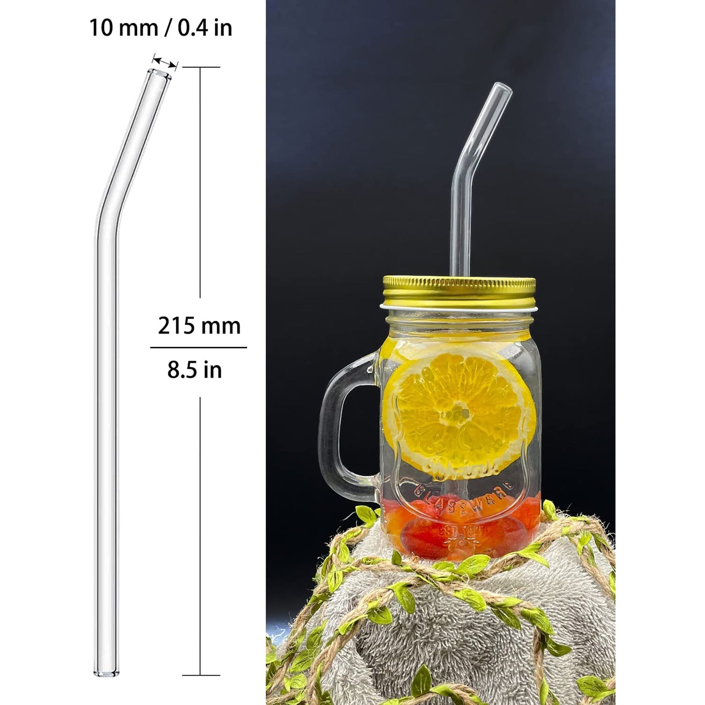 Reusable Drinking Glass Straws with 2 Cleaning Brushes 10 Clear Straws
