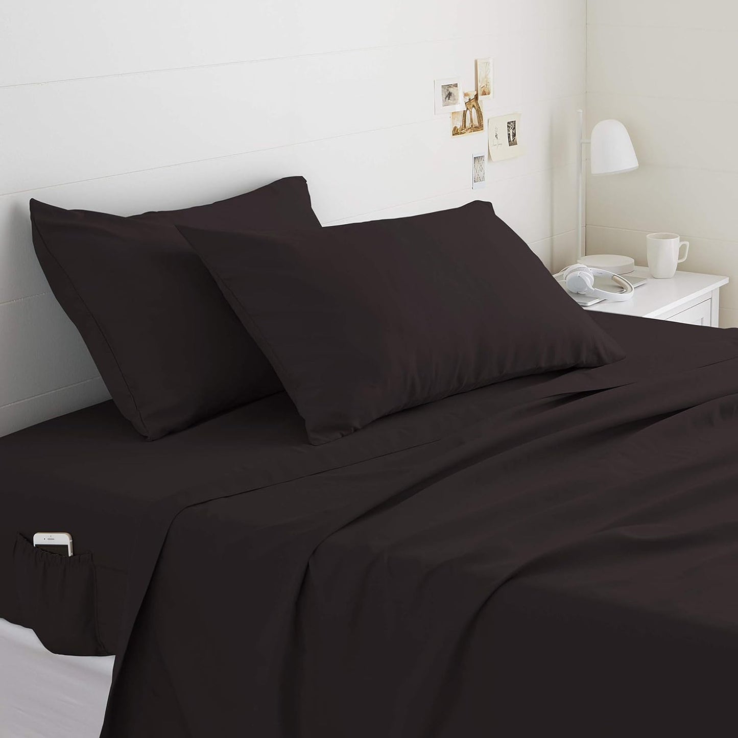 Soft Microfibre Bed Sheet Set with Elastic Pockets - Coal Black