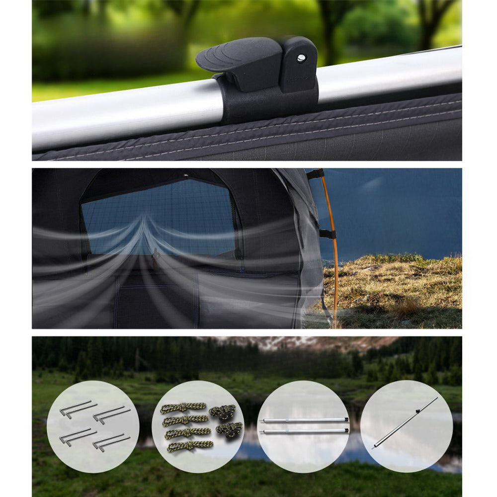 Double Camping Swags Canvas Free Standing Dome Tent with Mattress - Dark Grey