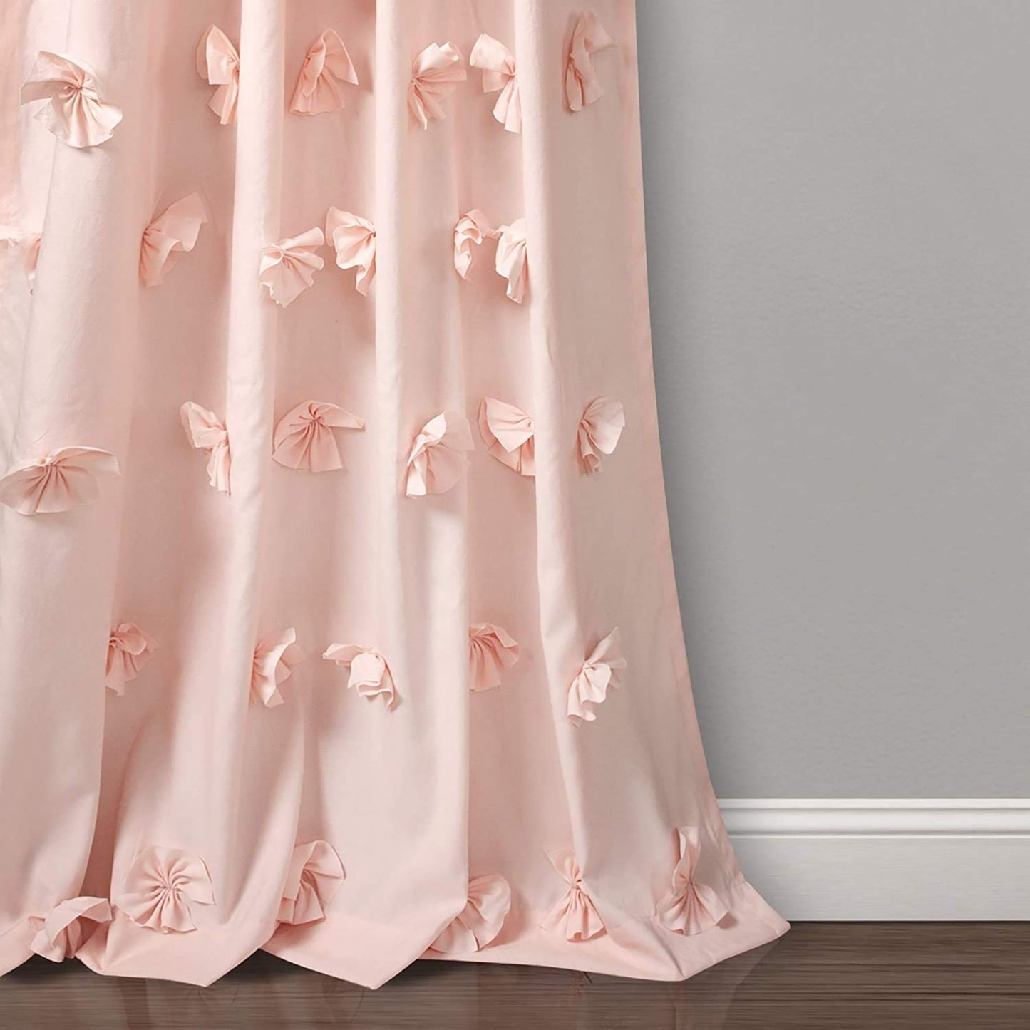 Sheer Ruffled Textured Bow Window Curtain 54x84 Inches - Blush