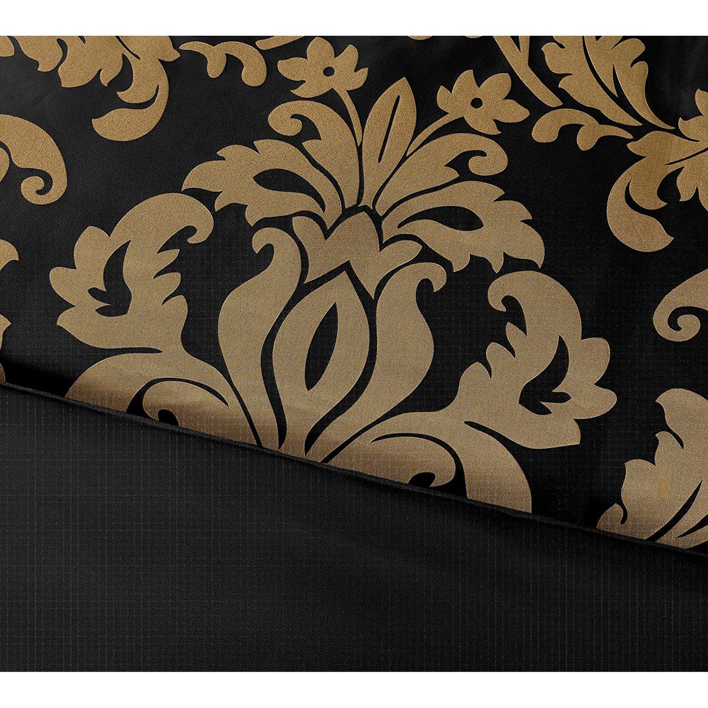 7 Piece Royale Jacquard Floral Comforter Set Queen - Black and Gold