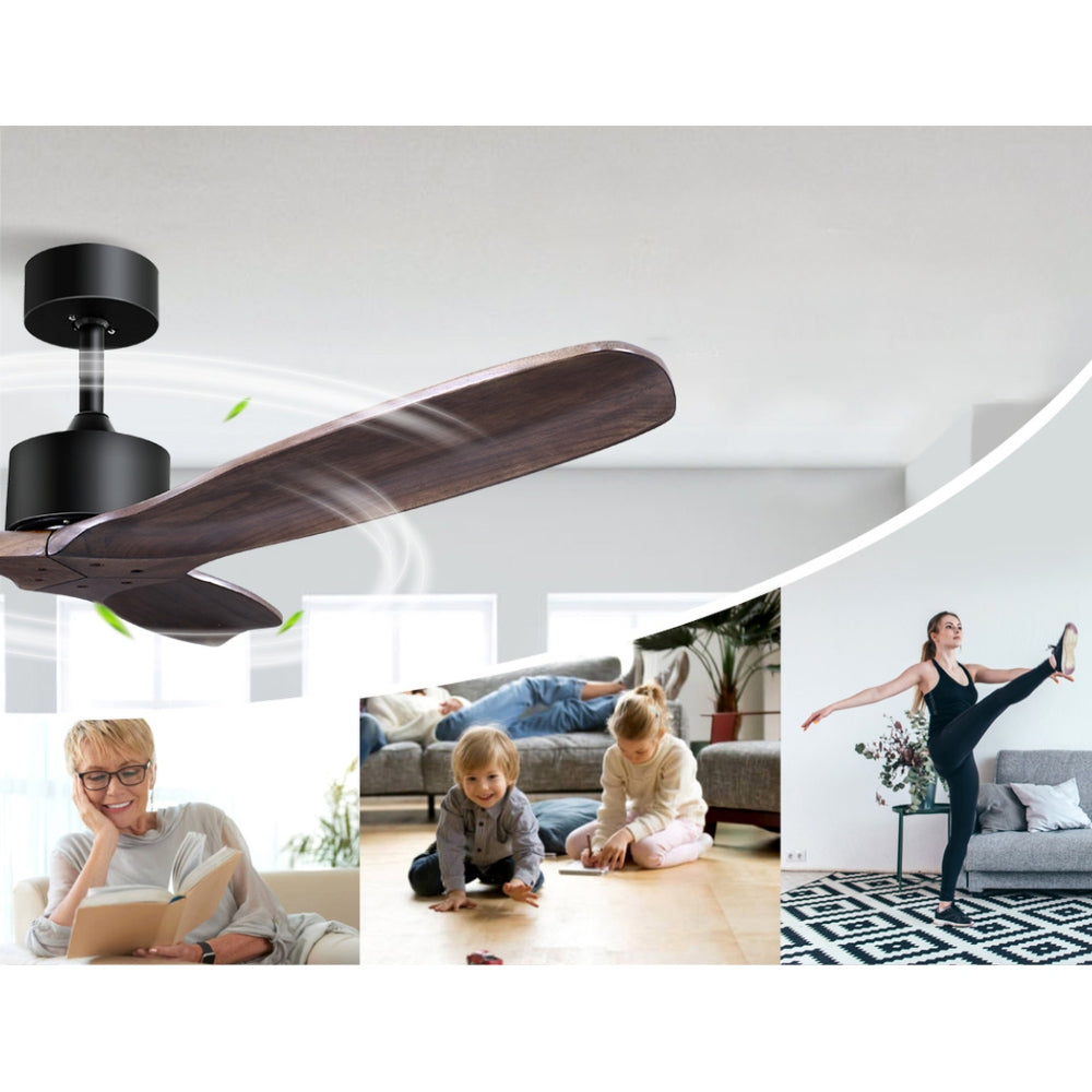52'' Ceiling Fan With Remote Control Fans 3 Wooden Blades Timer 1300mm