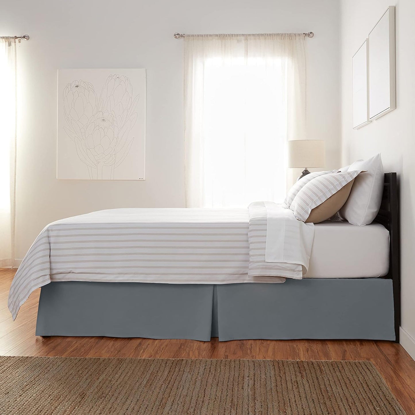 Polyester Lightweight Pleated Bed Skirt - Dark Grey