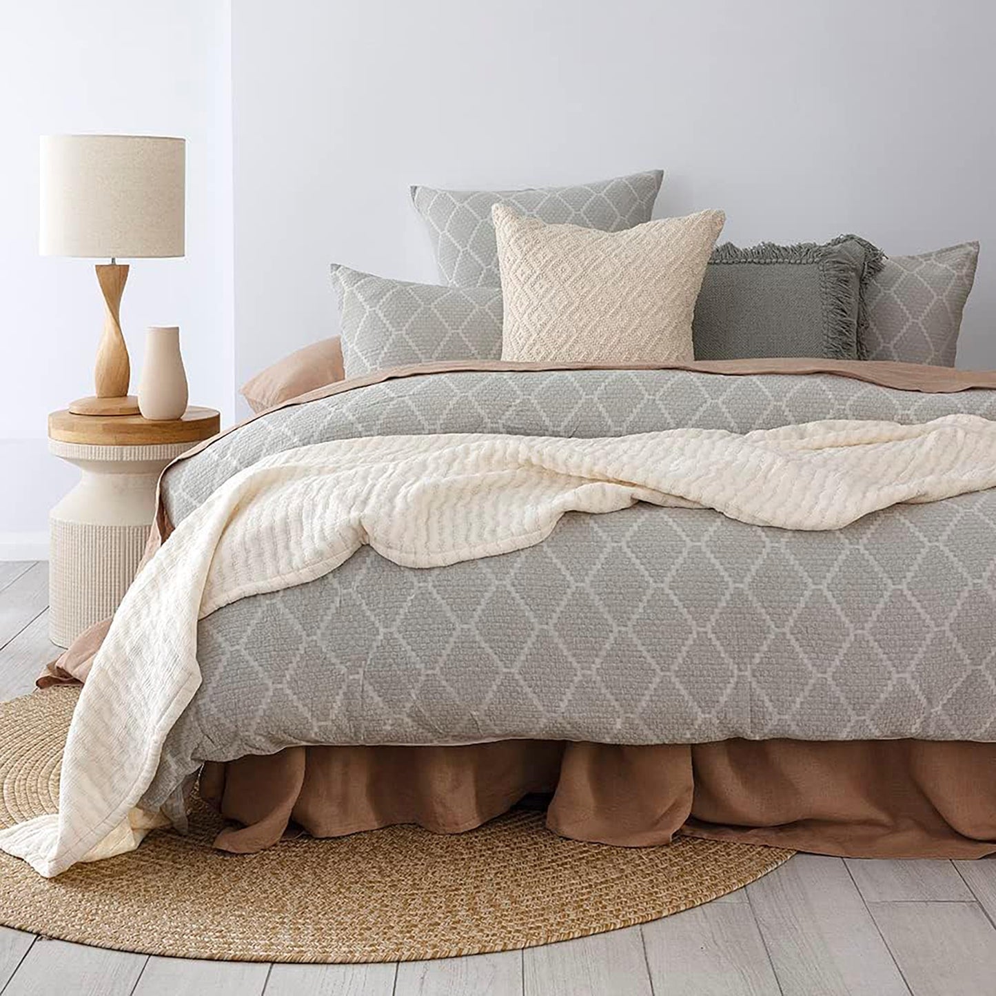 Elmer Cotton Quilt Cover Set - Sage Green Geometric