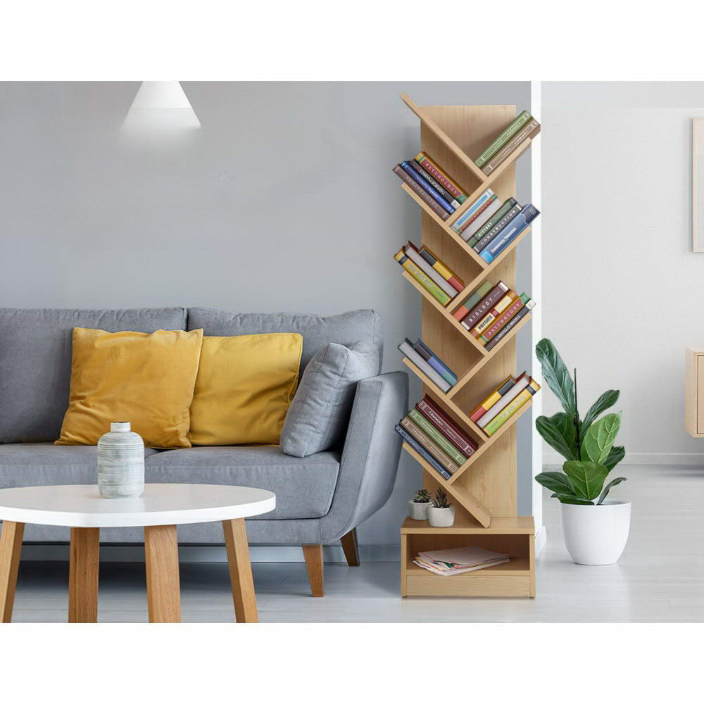 Display Shelf 9-Shelf Tree Bookshelf Book Storage Rack Bookcase Natural