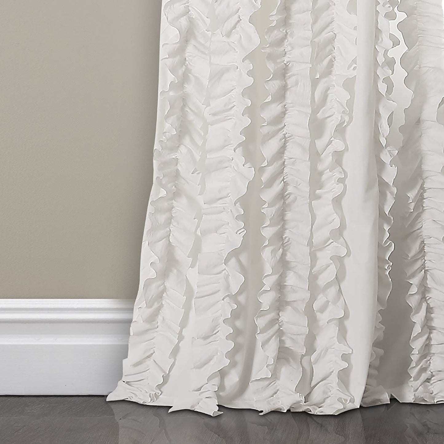 Ruffle Curtain Textured Window Panel Set for Living Dining Room and Bedroom - White