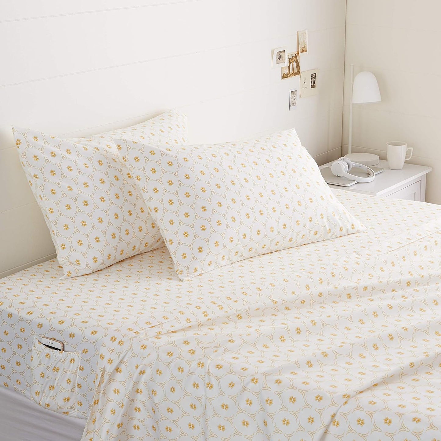 Soft Microfibre Bed Sheet Set with Elastic Pockets - Gold Blossom