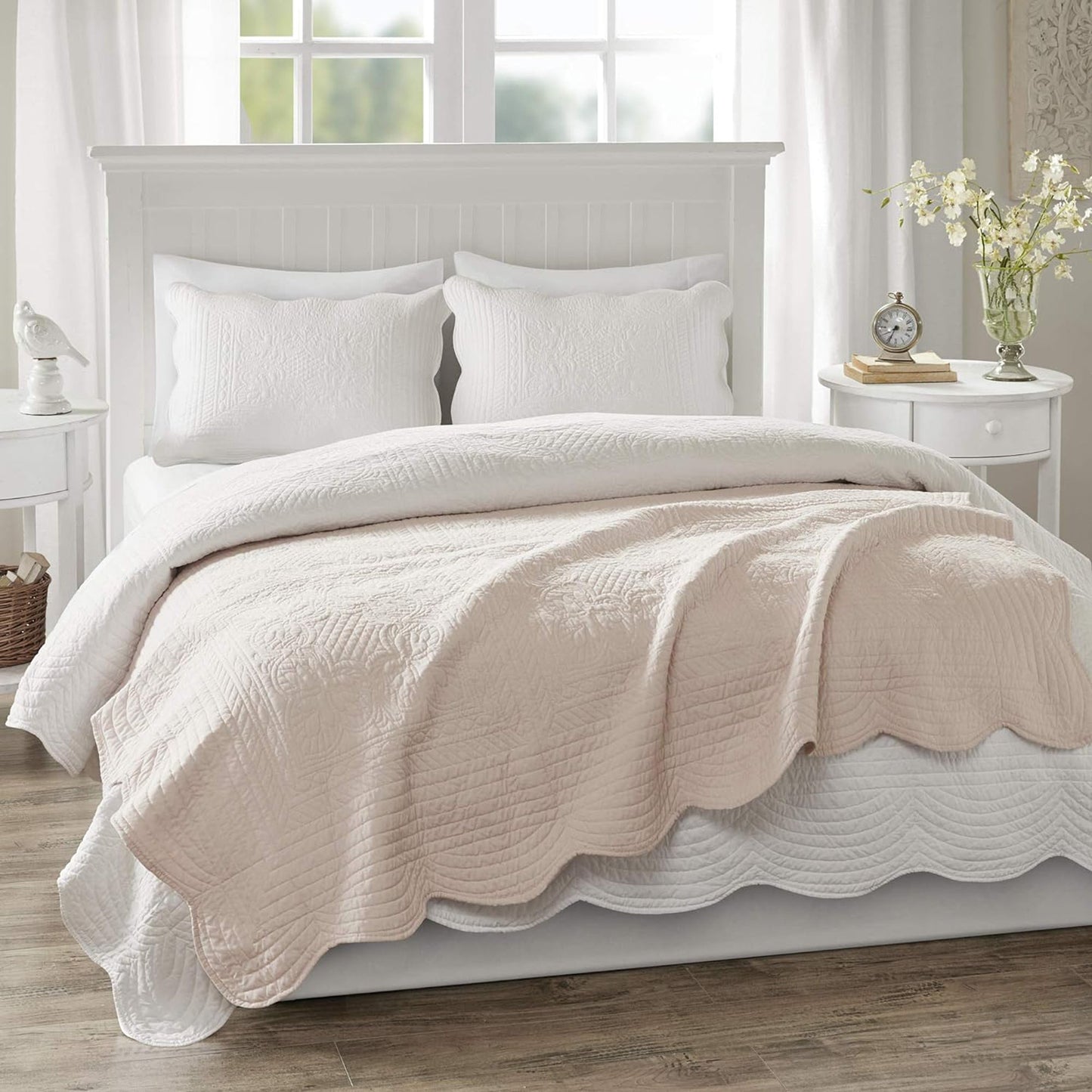 Ultra Soft Cotton Filled Damask Stitching Design Quilted Throw Blanket - Blush