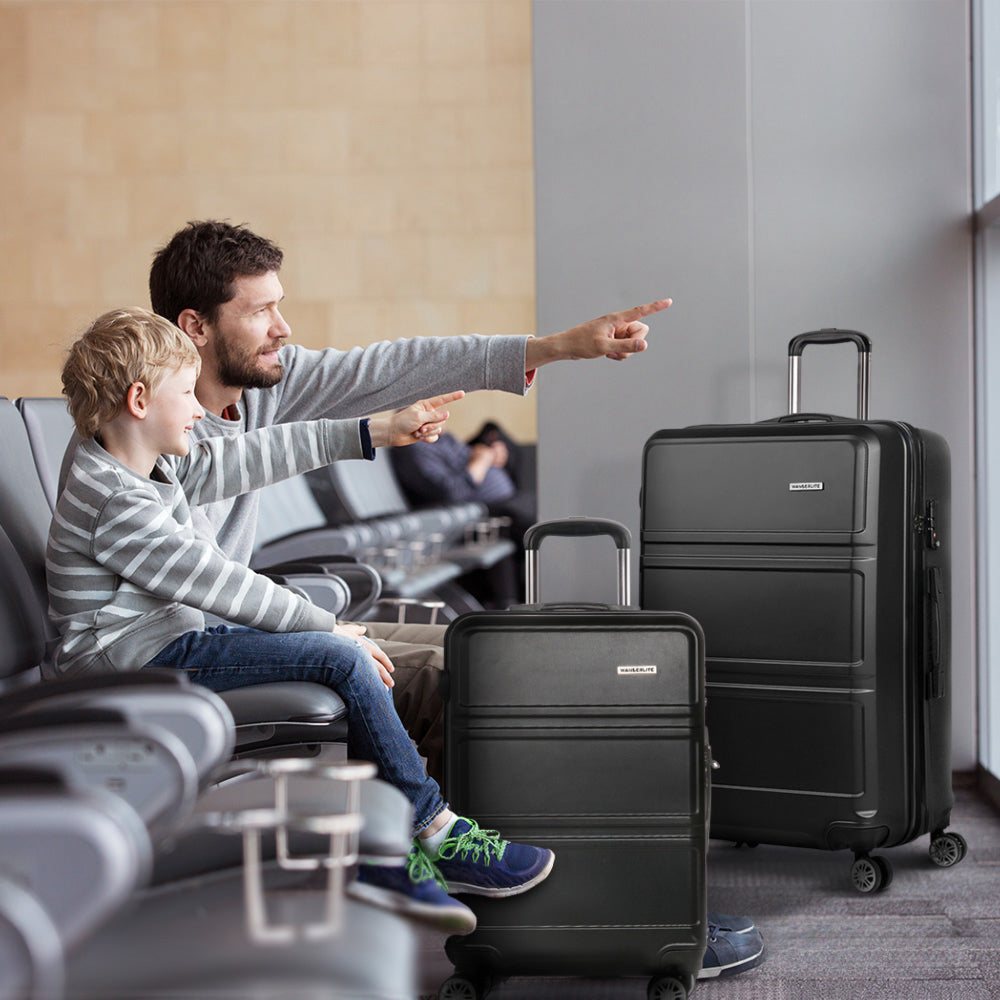 28" Luggage Trolley Travel Suitcase Set TSA Lock Hard Case Black
