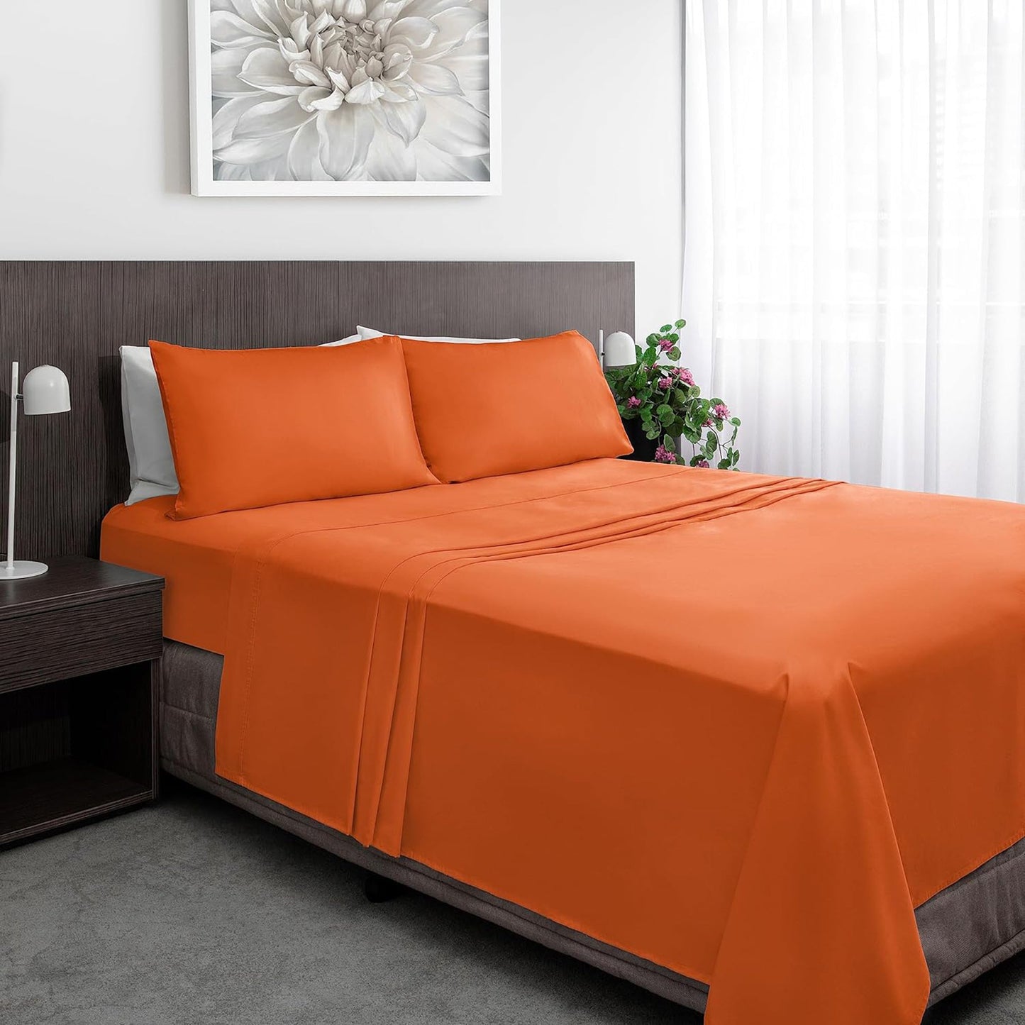 800TC Pure 100% Natural Cotton Sateen Weave Bed Sheet Set - Rust
