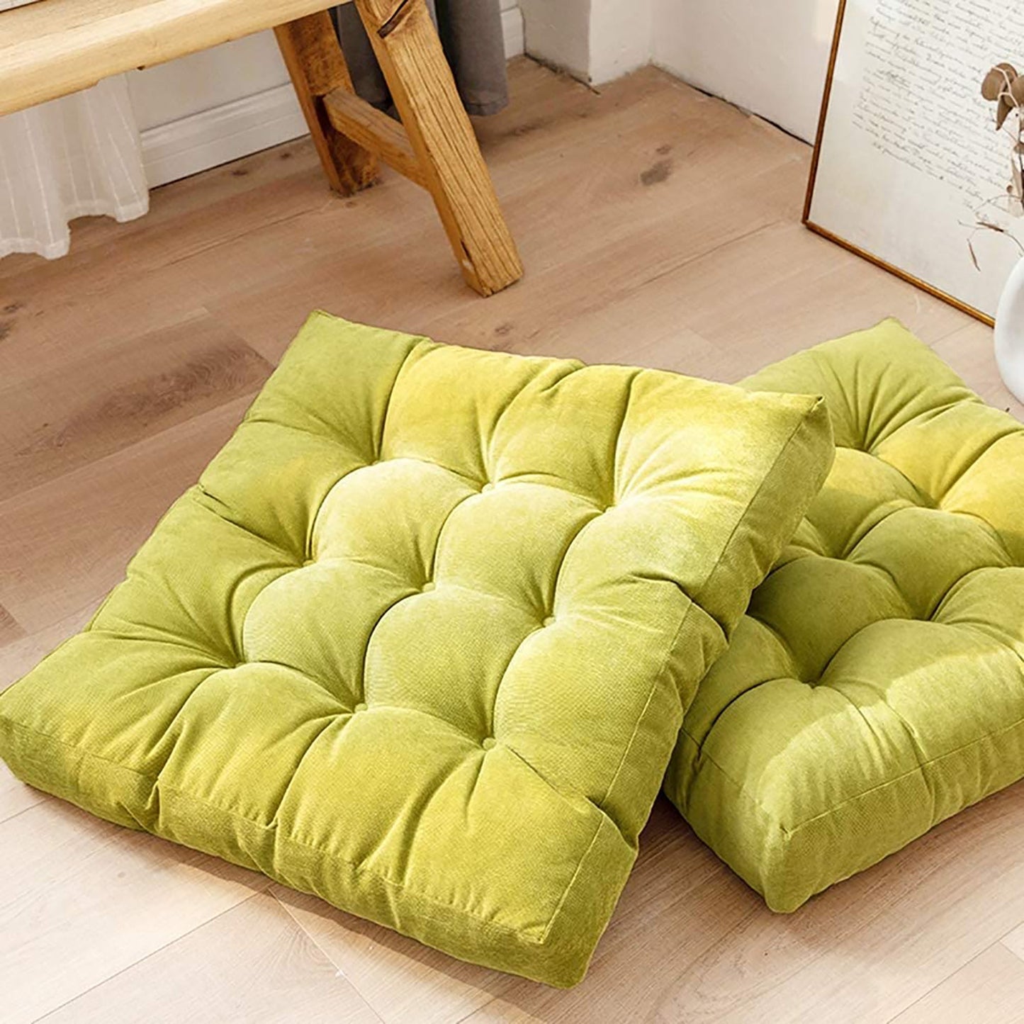 Square Soft Corduroy Tufted Thick Seat Cushion Seat Pad Tatami Floor 20x20 Inches - Green