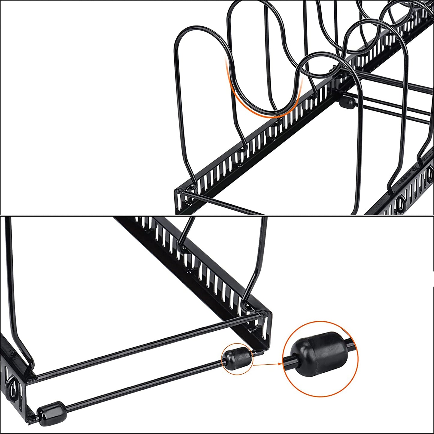 Expandable Pans Organizer Rack with 10 Adjustable Compartments for Pantry or Cabinet - Black