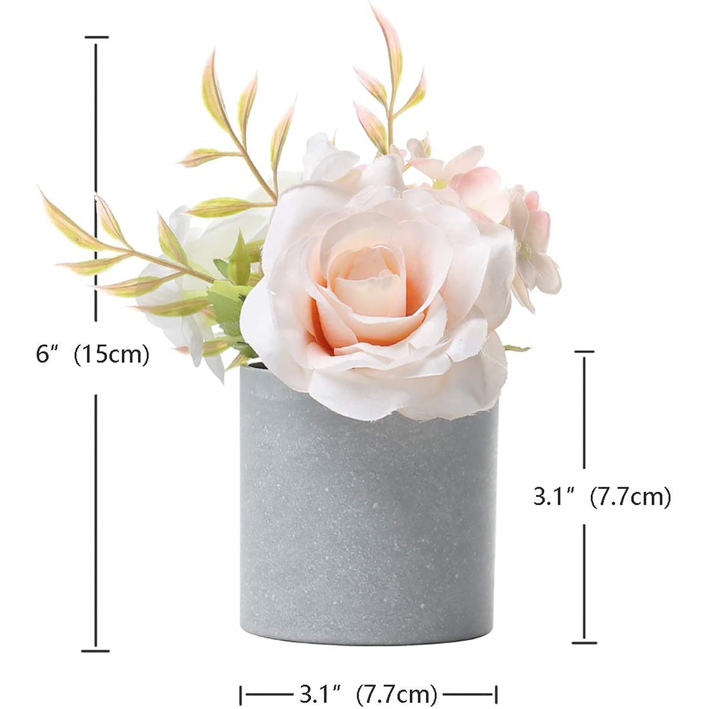 Artificial Faux Fake Flowers in Pots Rose and Peony Arrangement Set of 3 - 6 Inches