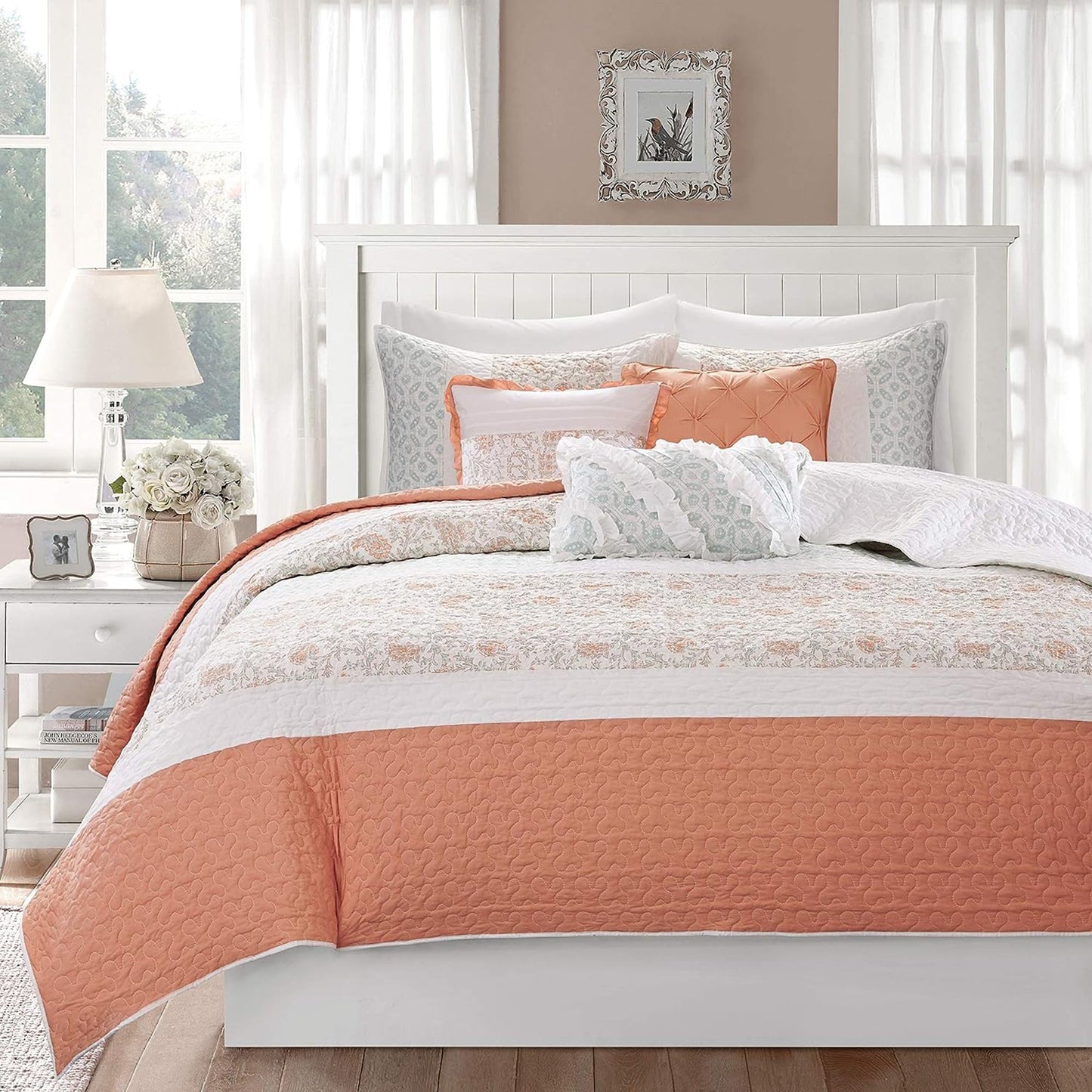Lightweight 100% Cotton Double Sided Stitching Quilt Set - Coral