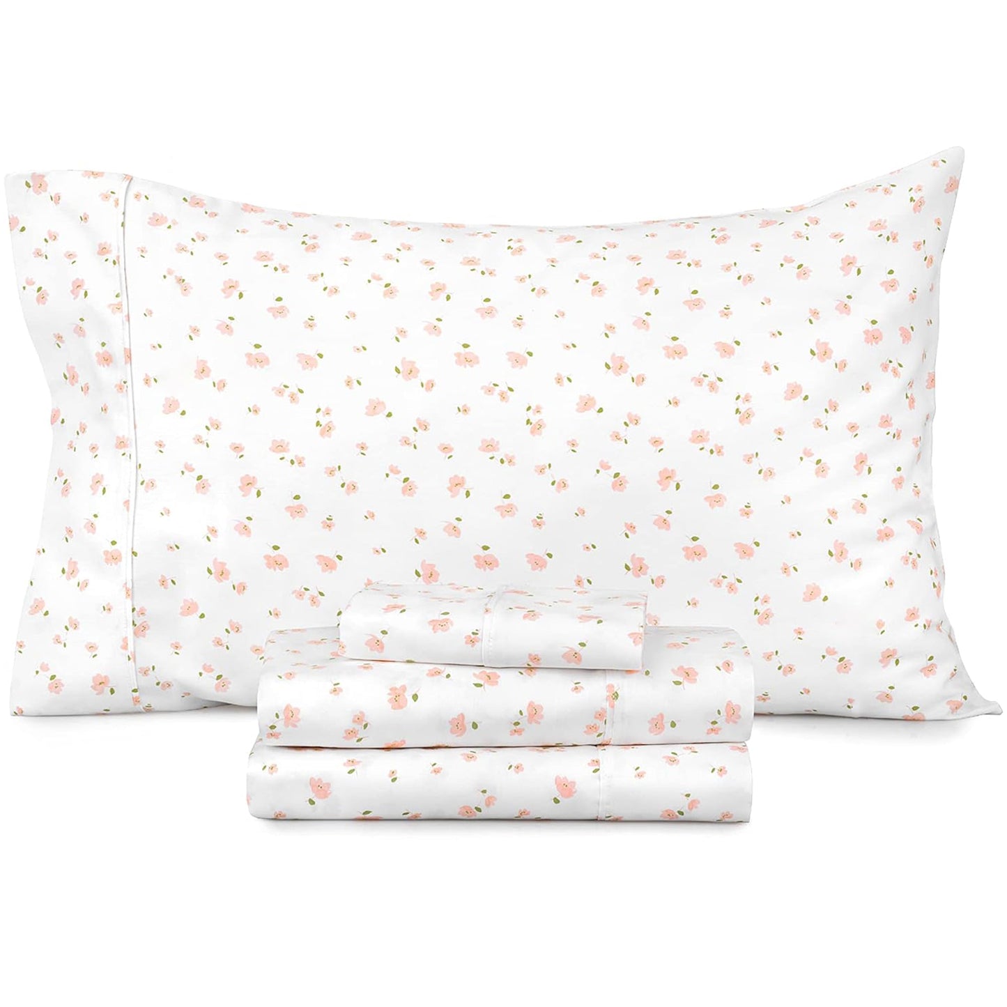 100% Cotton Soft and Durable Sateen Bed Sheet Set - Shea Floral Blush