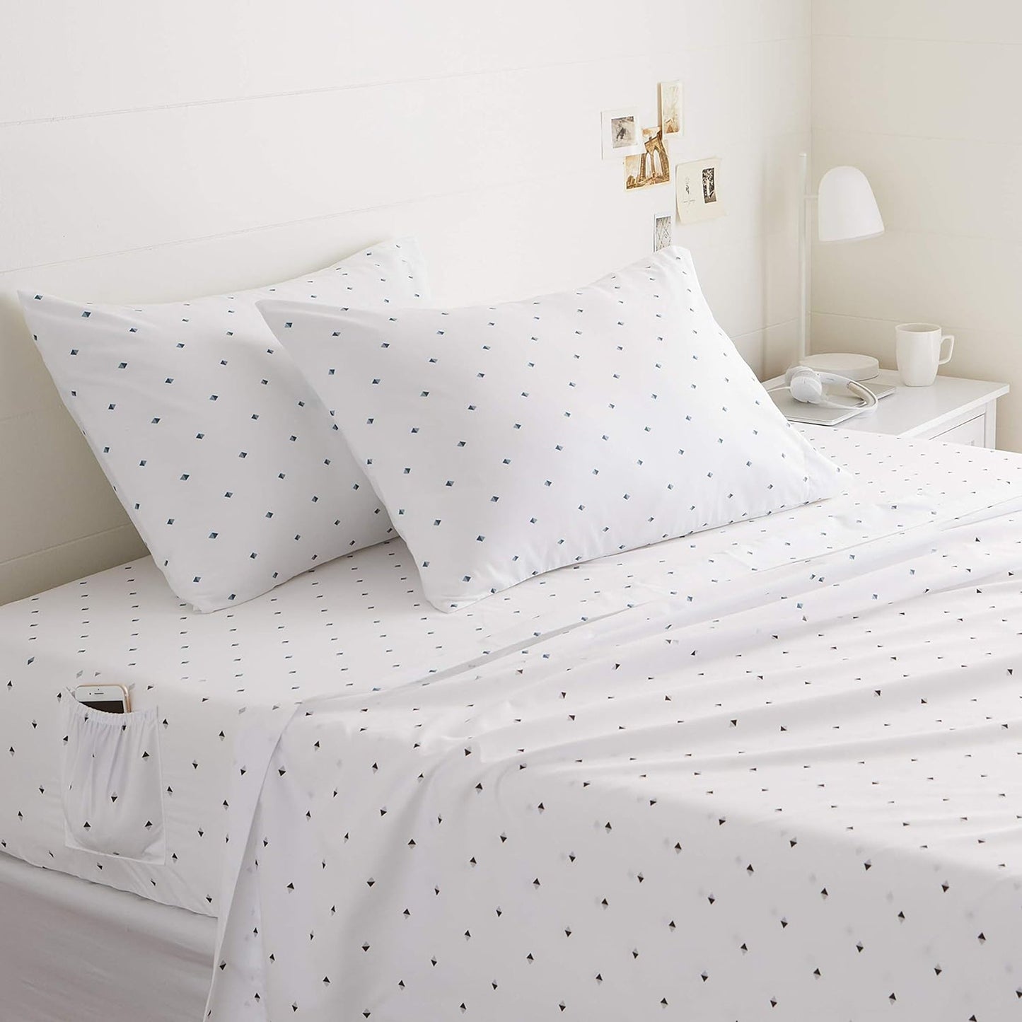 Soft Microfibre Bed Sheet Set with Elastic Pockets - Tide Pool Diamond