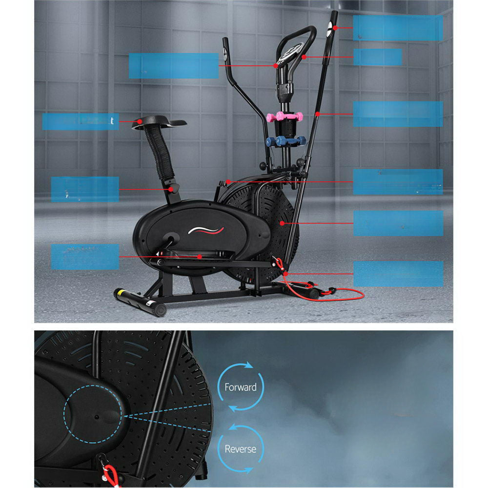 Elliptical Cross Trainer Exercise Bike Gym Fitness Machine Running Walking with Dumbbells - 6 in 1