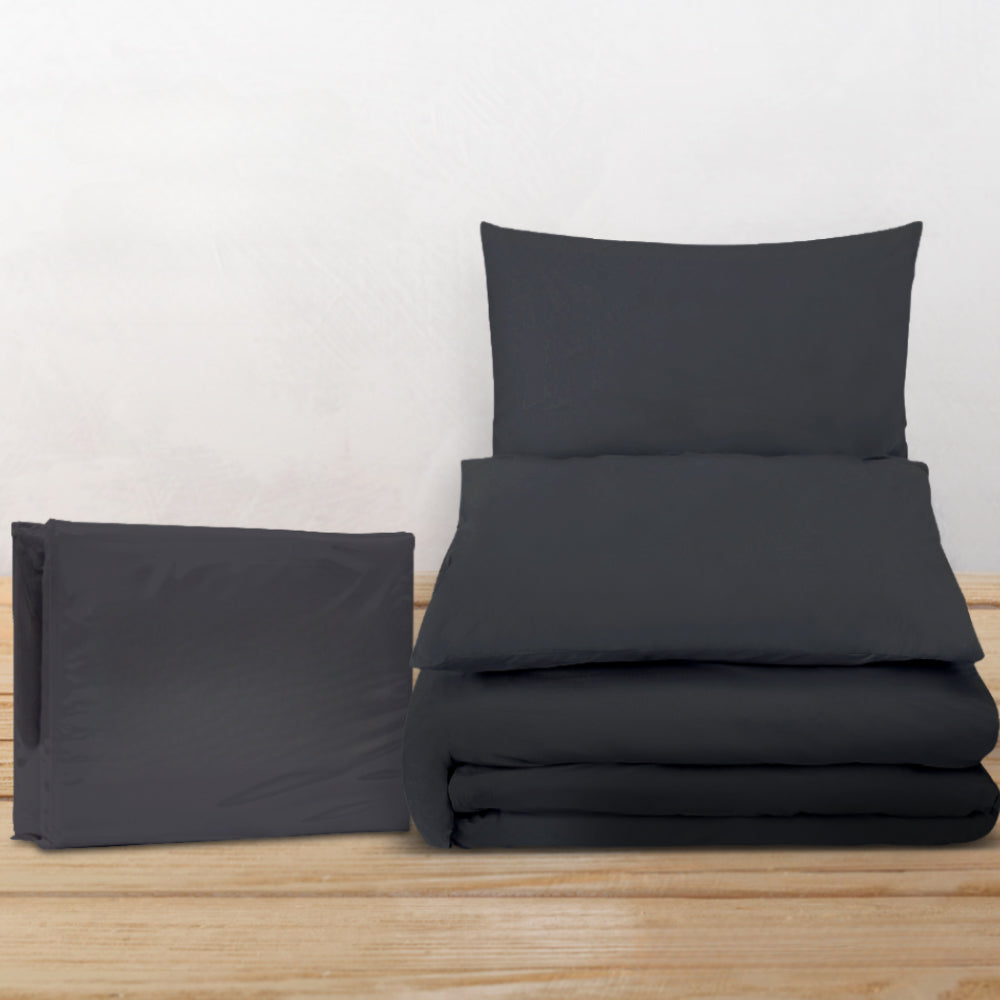 Hotel Cotton Quilt Cover Set Bed Duvet Doona Cover Black - Queen/King/Super King