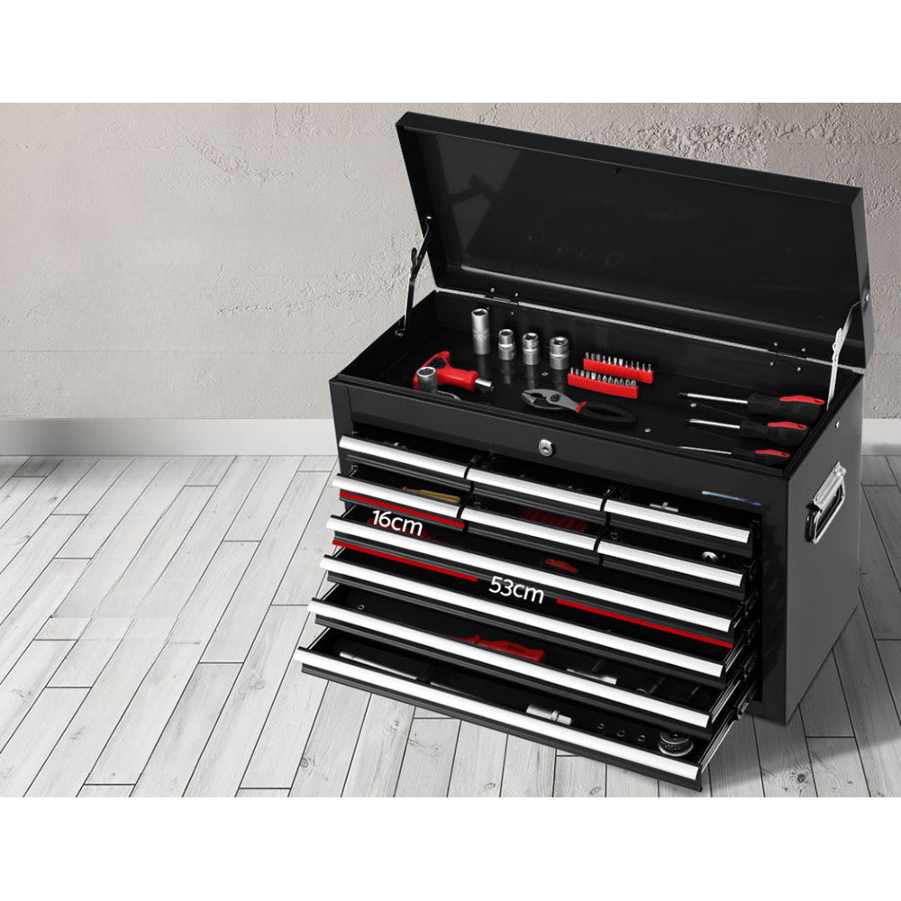 Tool Box Chest Trolley Cabinet Garage Storage Black - 16 Drawers