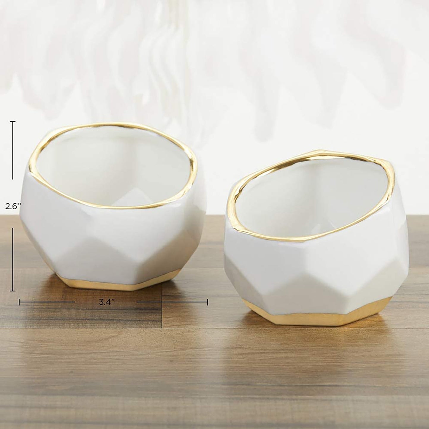 Geometric Ceramic Planters Decorative Bowls Set of 2 - White