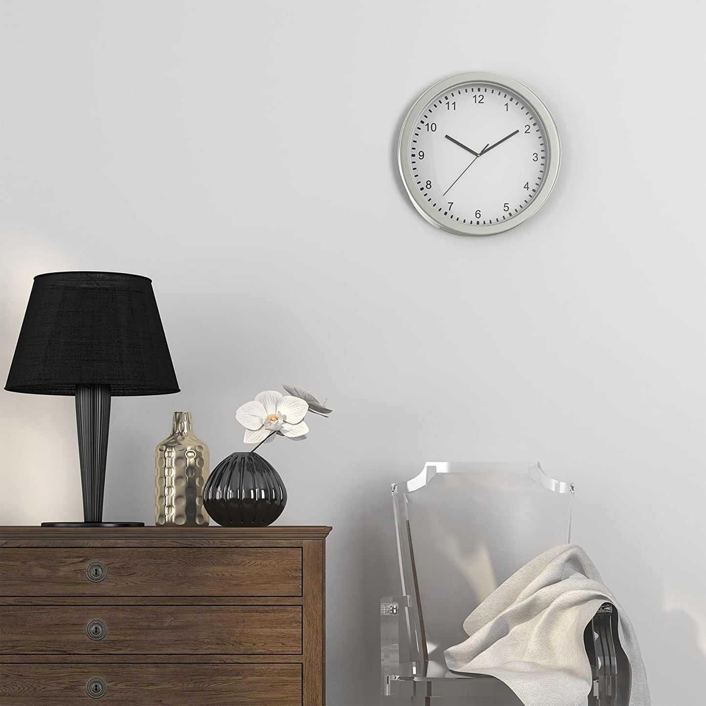 Battery Operated Analog Clock with Hidden Wall Safe for Valuables and More - Silver