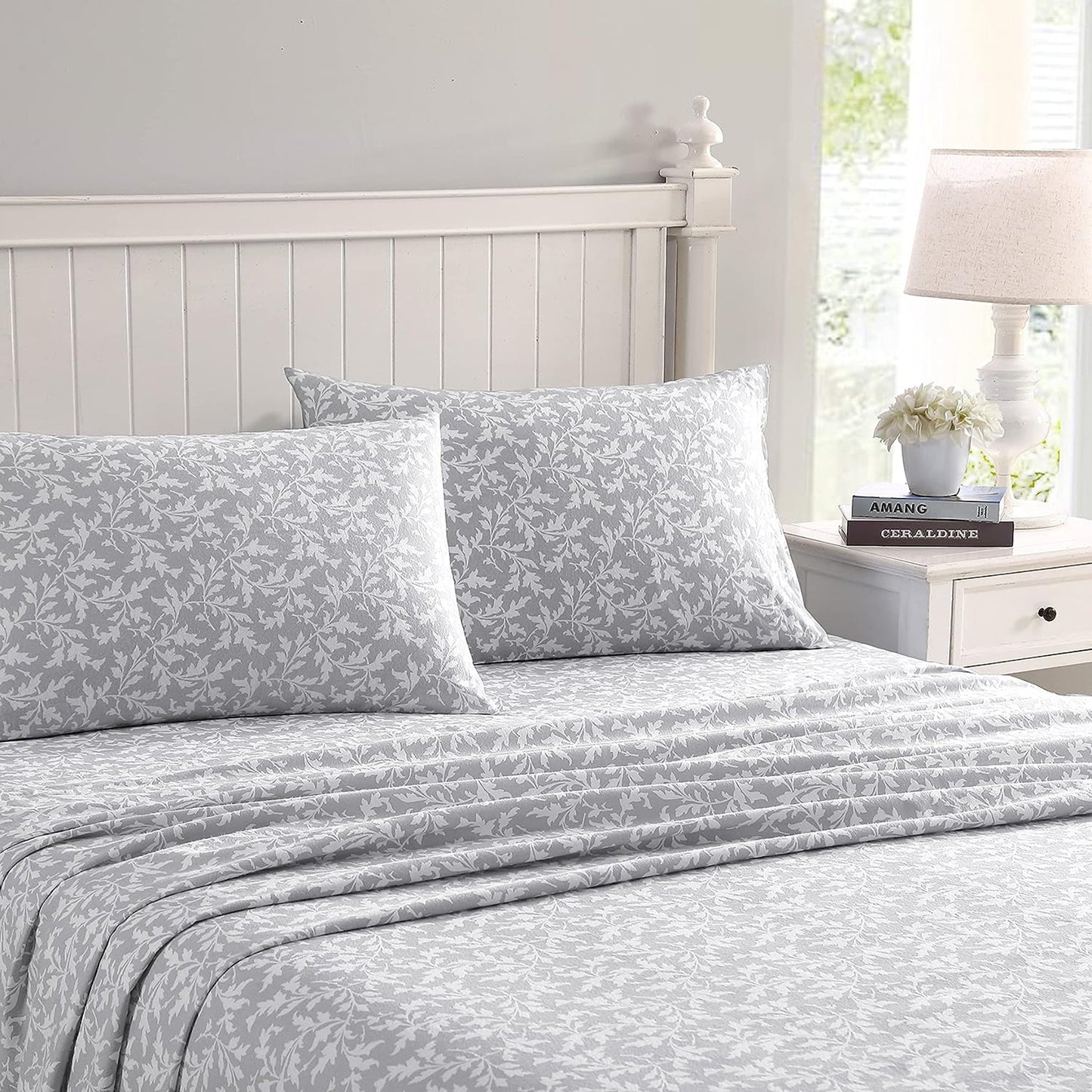 Soft Brushed Cotton Flannel Bedding Sheet Set - Crestwood Pastel Grey