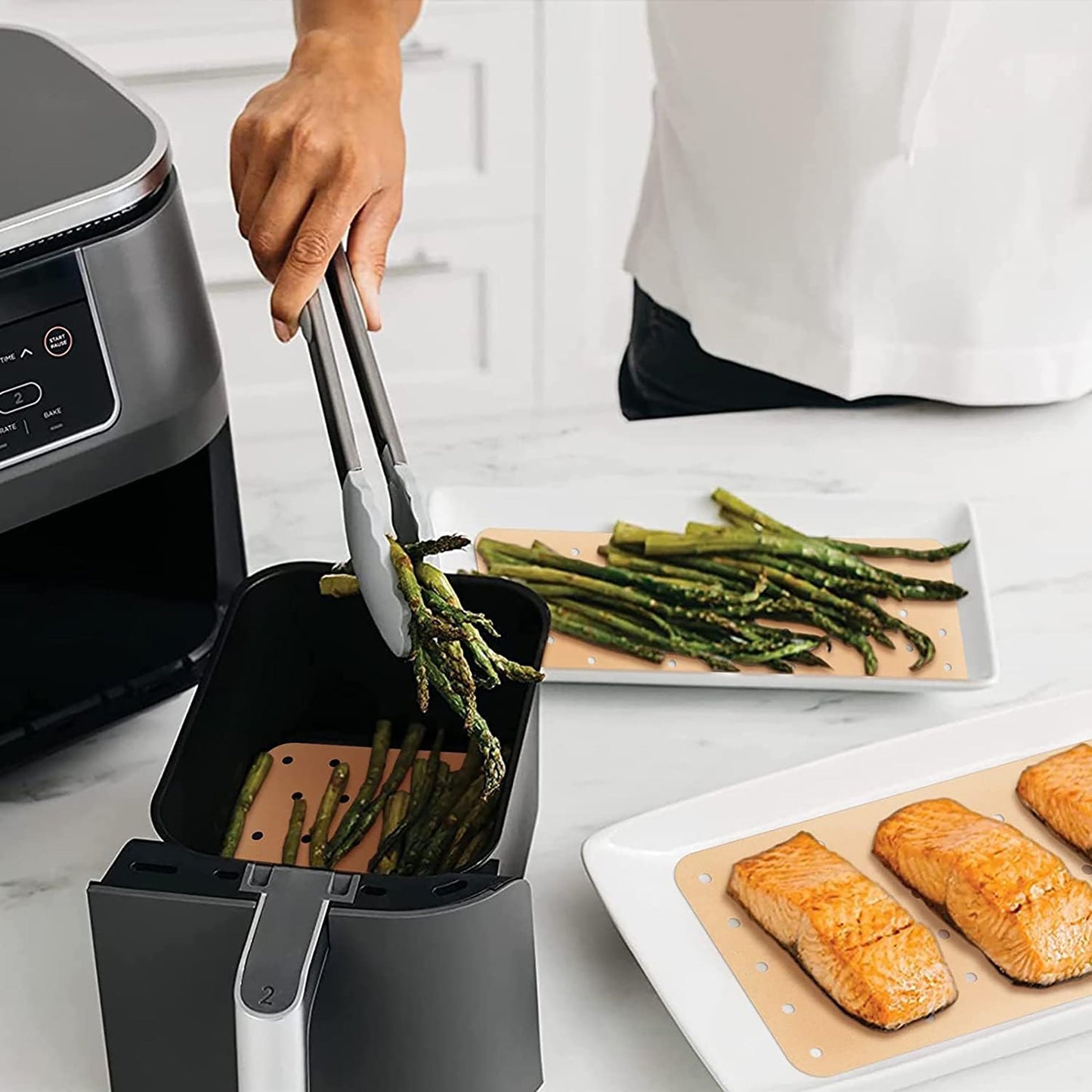 Disposable Air Fryer Liners for Dual Air Fryer 8.1 Inch 100 Pcs - Brown