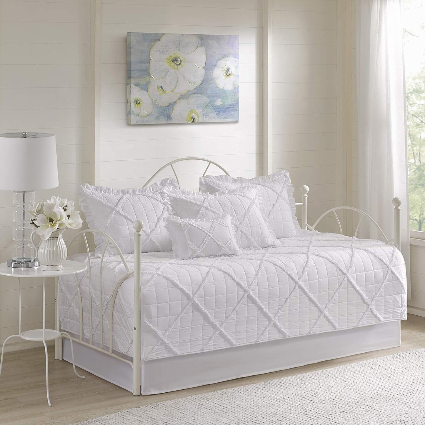 Tufted Cotton Quilted Diamond Ruffle Daybed Cover Set - Rosie White