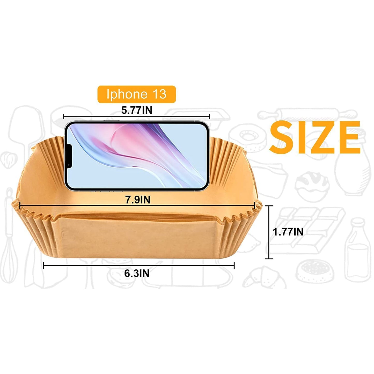 Air Fryer Square Disposable Parchment Paper Liner 7.9 Inch 100 PCS - Brown