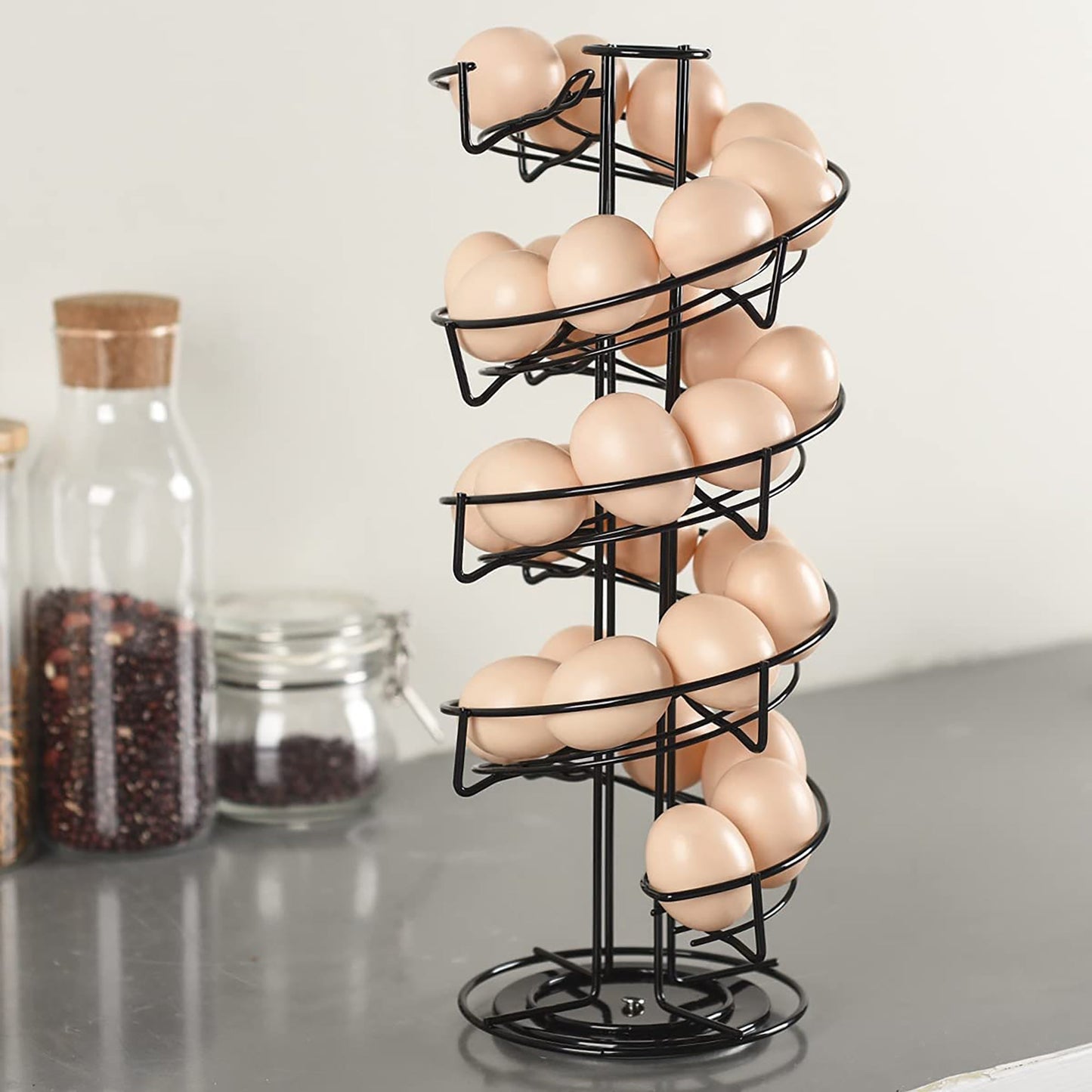 Spiral Design Metal Egg Skelter Dispenser Storage Display Rack Rack - Black
