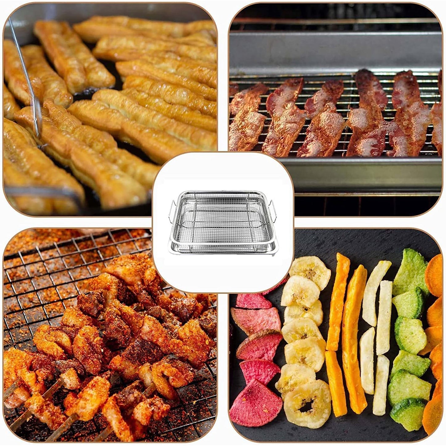 2 Piece Stainless Steel Air Fryer Basket Set for Oven 32x22 cm - Silver