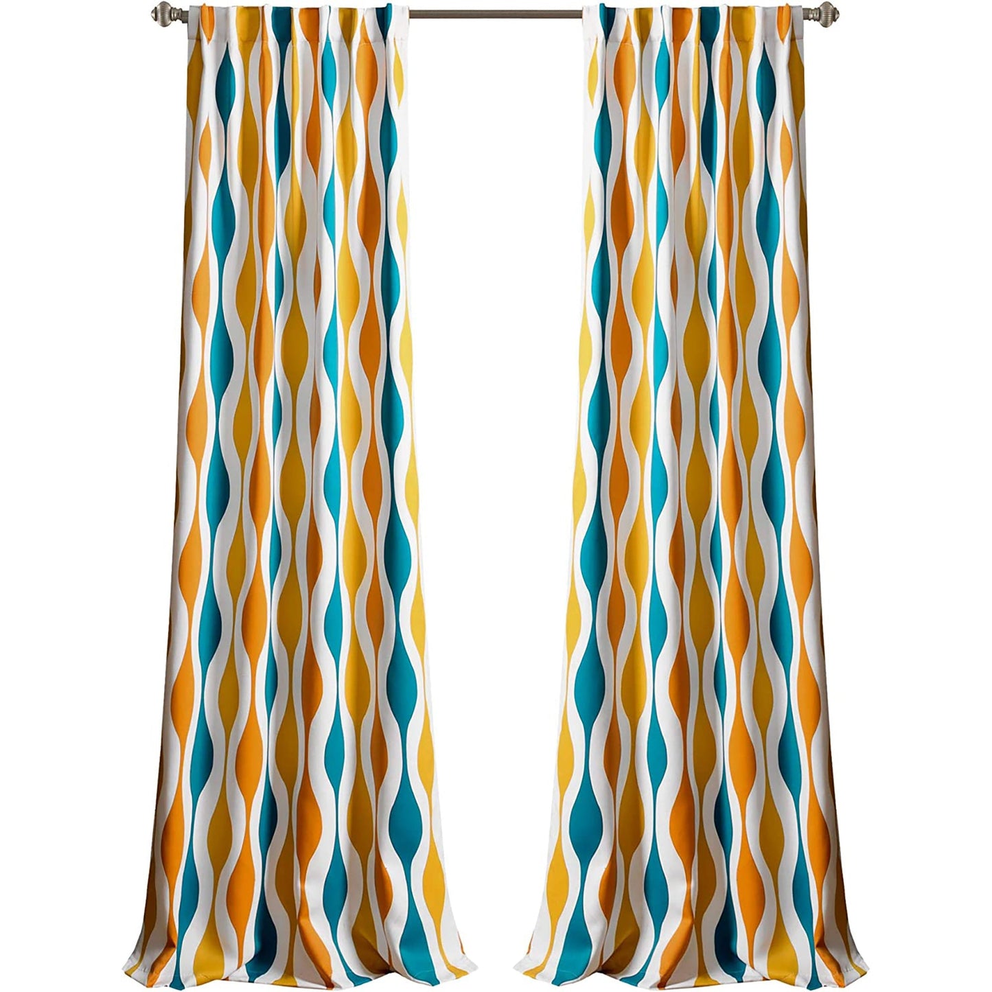 Mid Century Geo Room Darkening Window Curtain Panel Pair 84x52 Inch - Turquoise and Orange