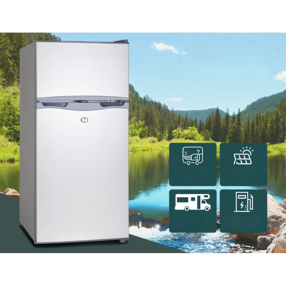 100L Portable Fridge Bar Freezer Cooler Upright 12V/24V/240V Caravan Car Silver