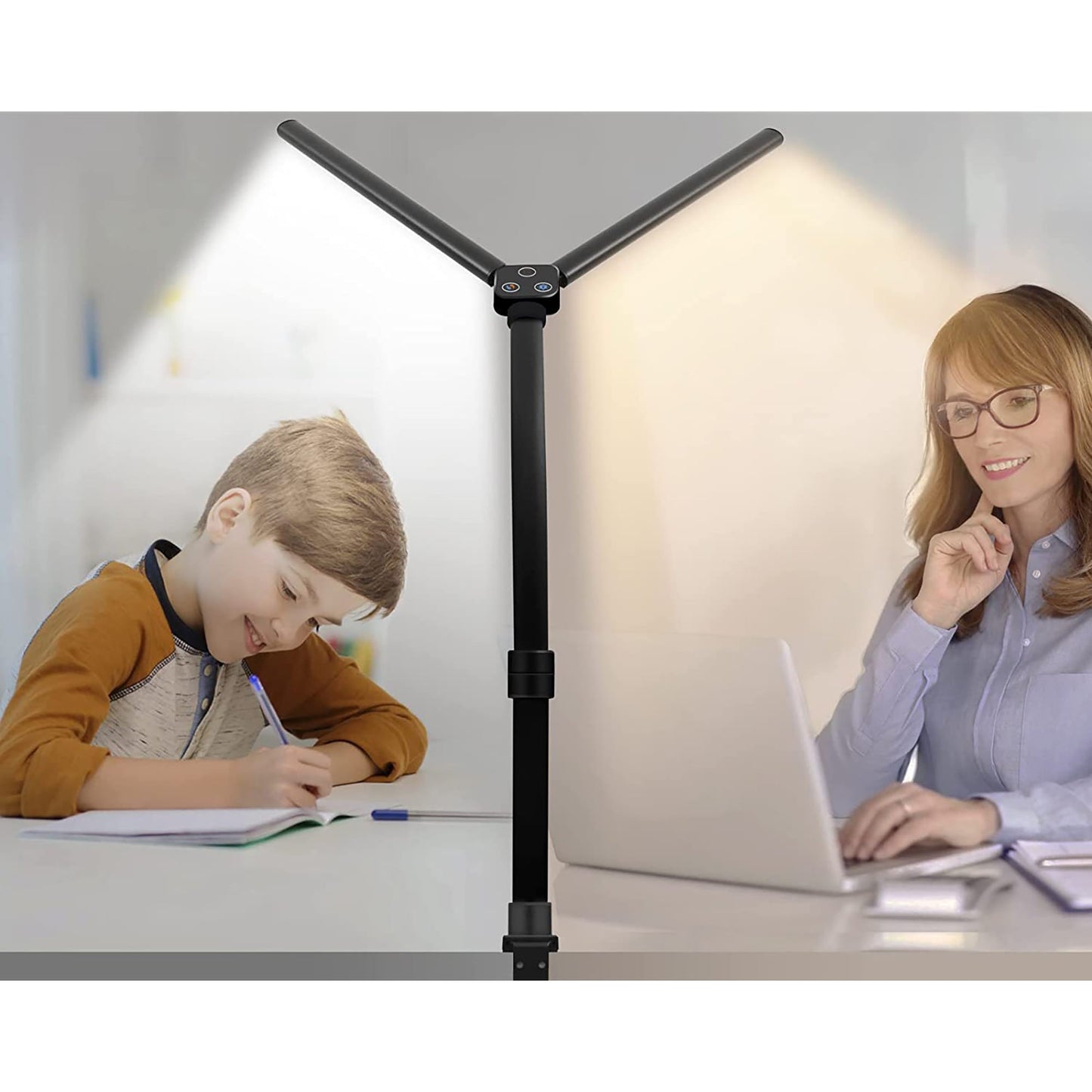 24W Double Head LED Desk Study Lamp with 5 Lighting Color Modes - Black