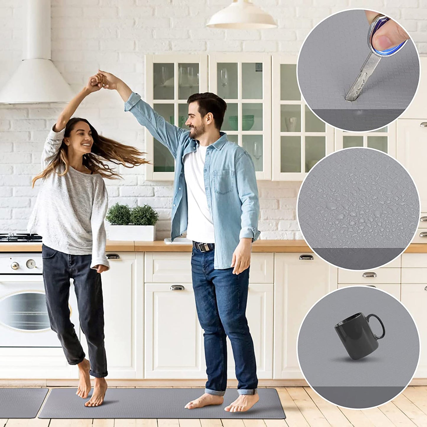 Non Slip Waterproof Cushioned Kitchen Floor Mats Set 2 Pieces - Gray
