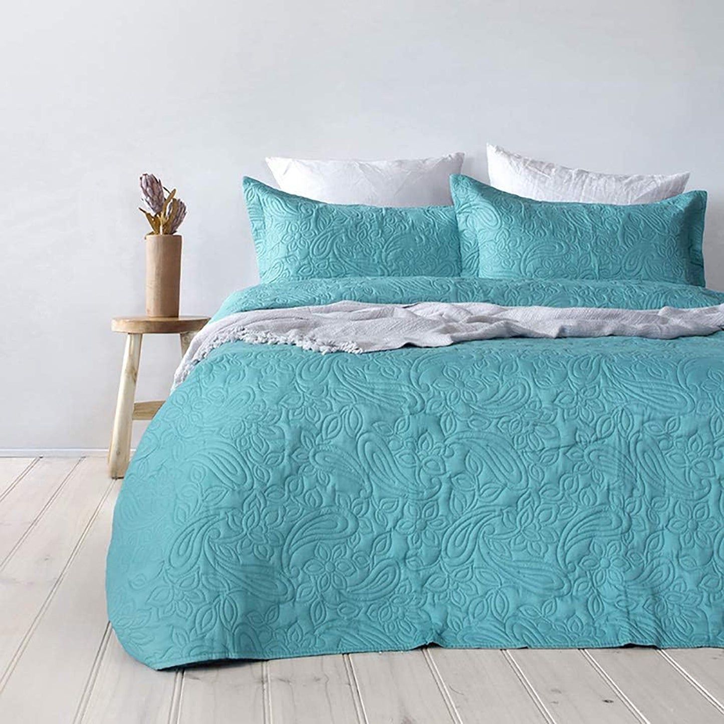 Intricate Paisley Embossed Coverlet Set - Peacock