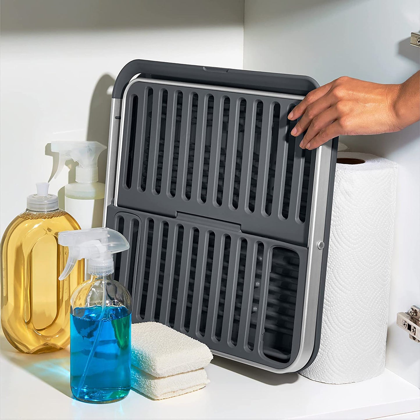 2-in-1 Foldable or Flat Dish Drying Rack - Grey