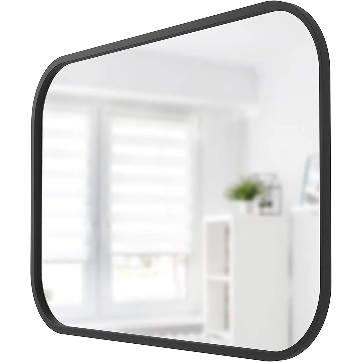 Rectangular Mirror with Rubber Frame Modern Decor for Entryways and More 24x36 Inch - Black