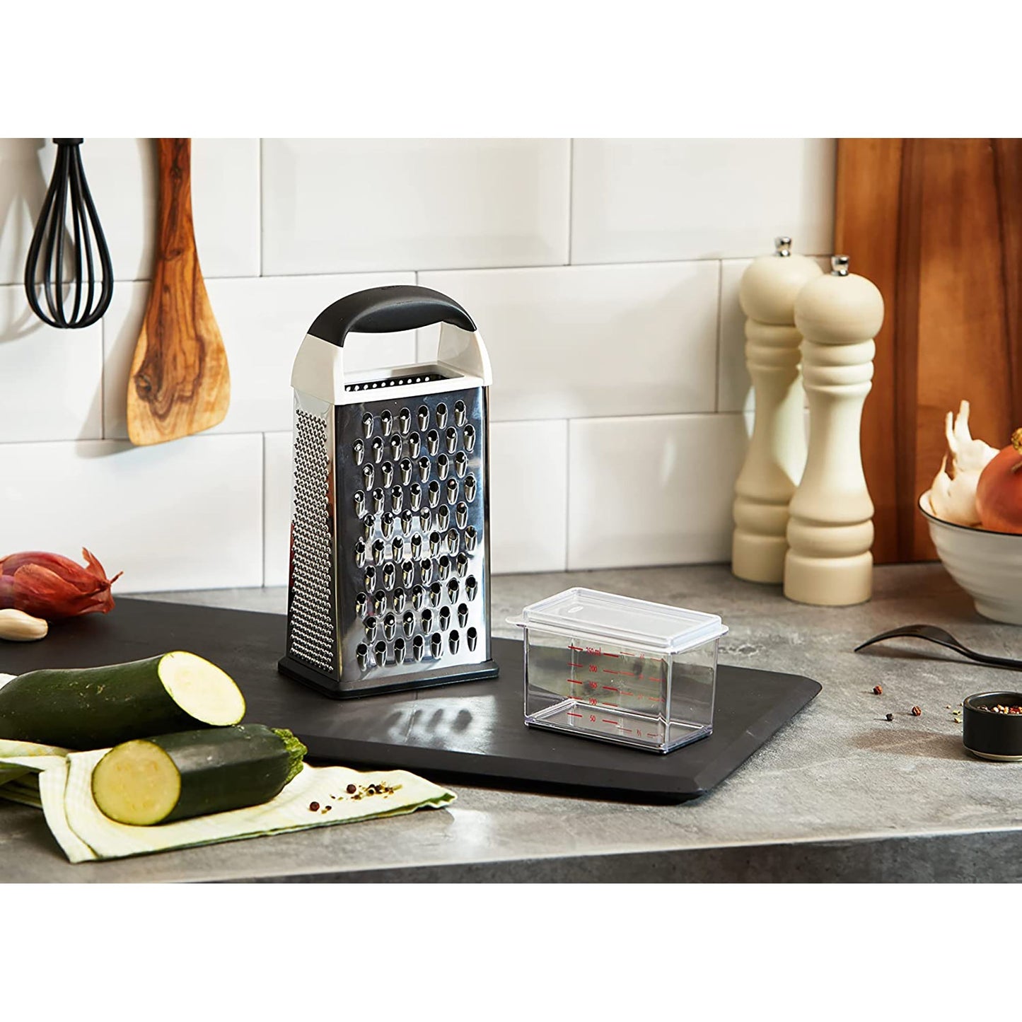 Box Grater with Catch and Store Container - White