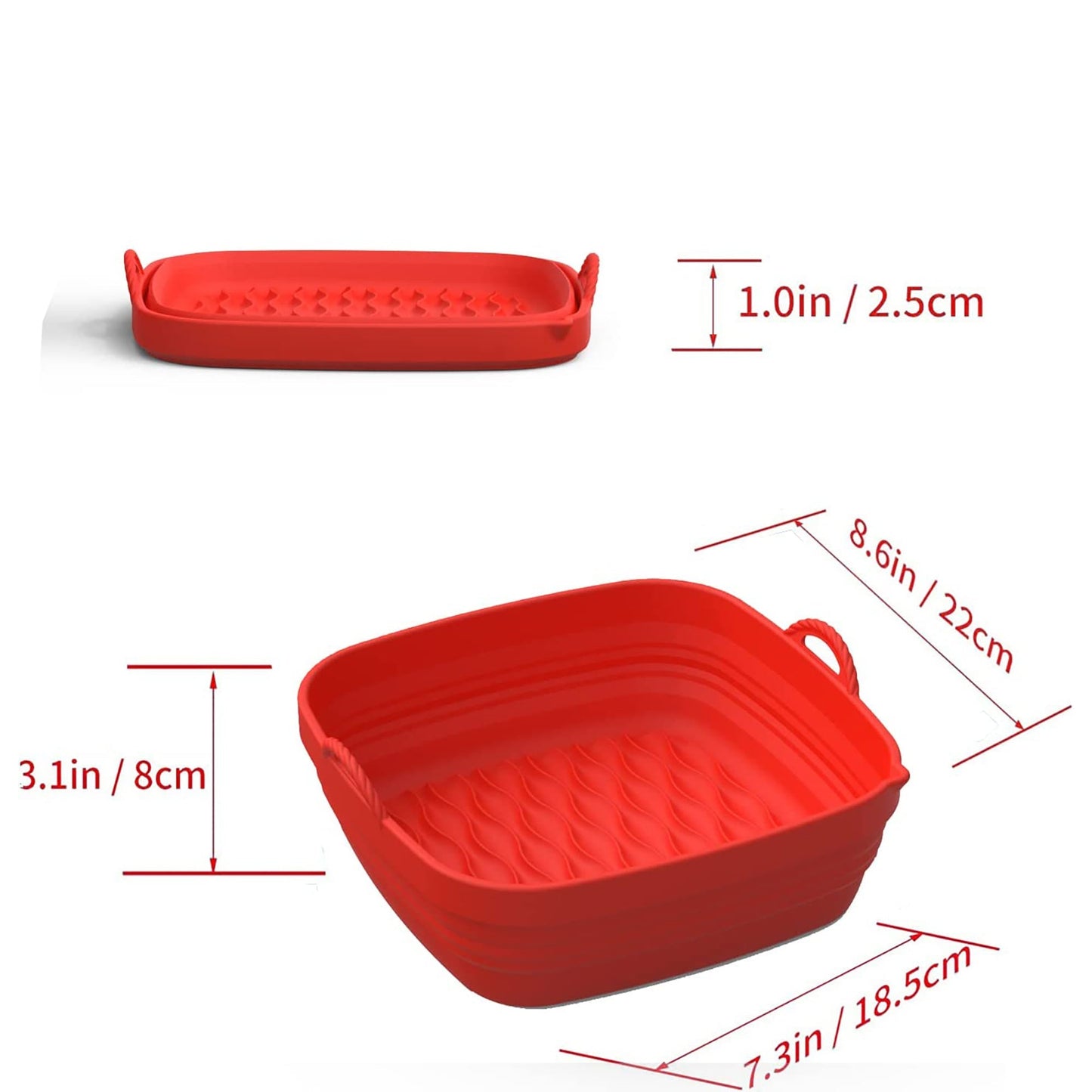 Air Fryer Silicone Pot Square Reusable Air Fryer Silicone Basket 8 Inch - Red