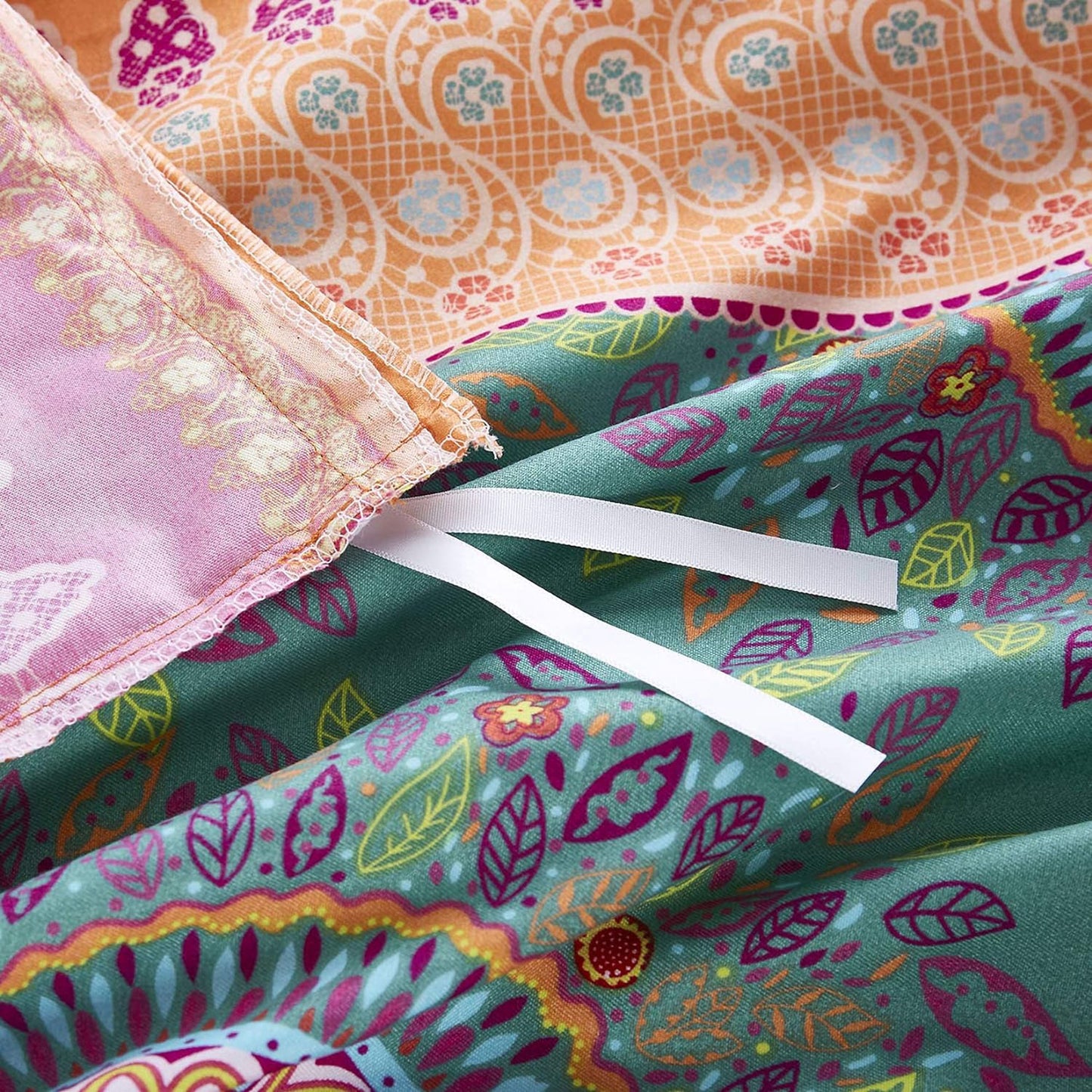 Soft Microfibre Bohemian Mandala Pattern Printed Quilt Cover Set - Orange Coral