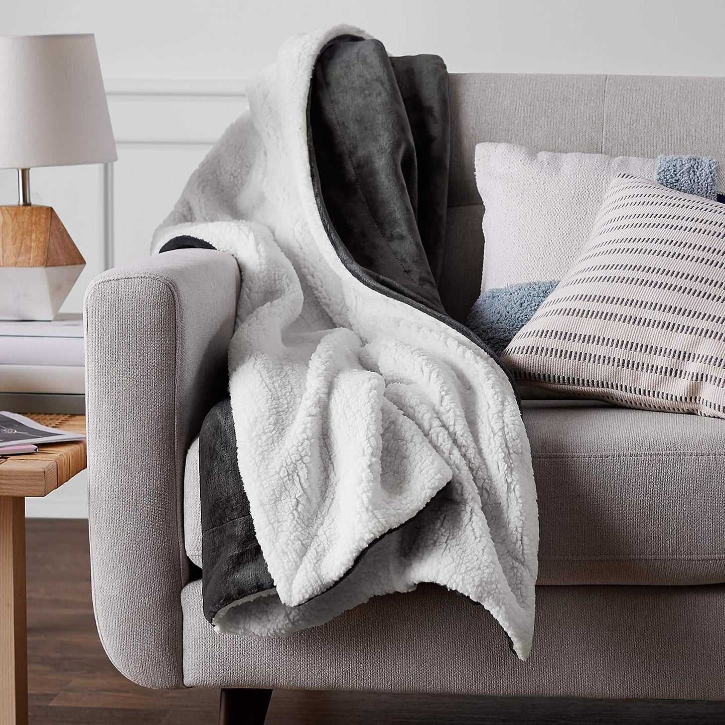 Ultra-Soft Micromink Sherpa Blanket - Charcoal
