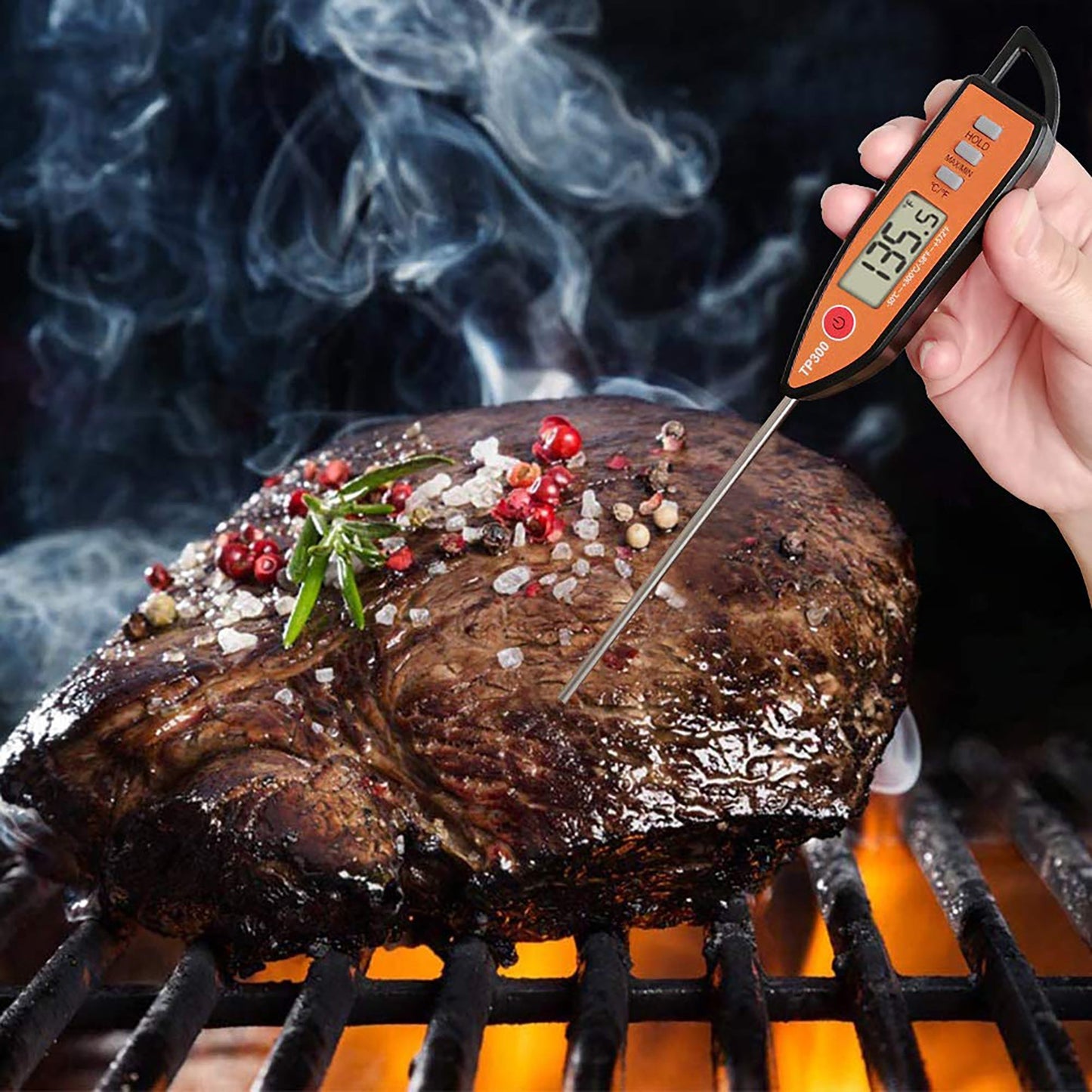Fast Reading Digital Food Thermometer for Baking Meat Grilling Roasting - Orange