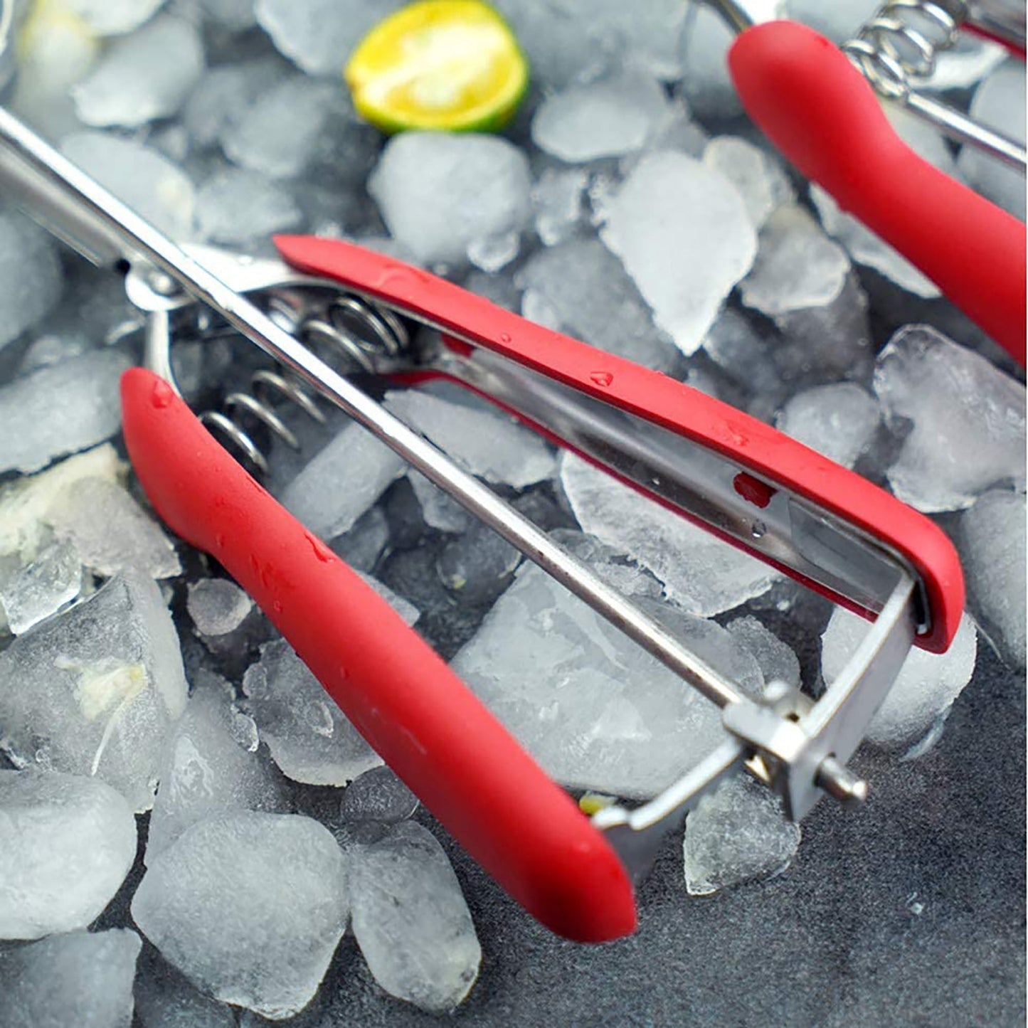 Stainless Steel Ice Cream Scoop with Trigger and Soft Silicone Handle - Red