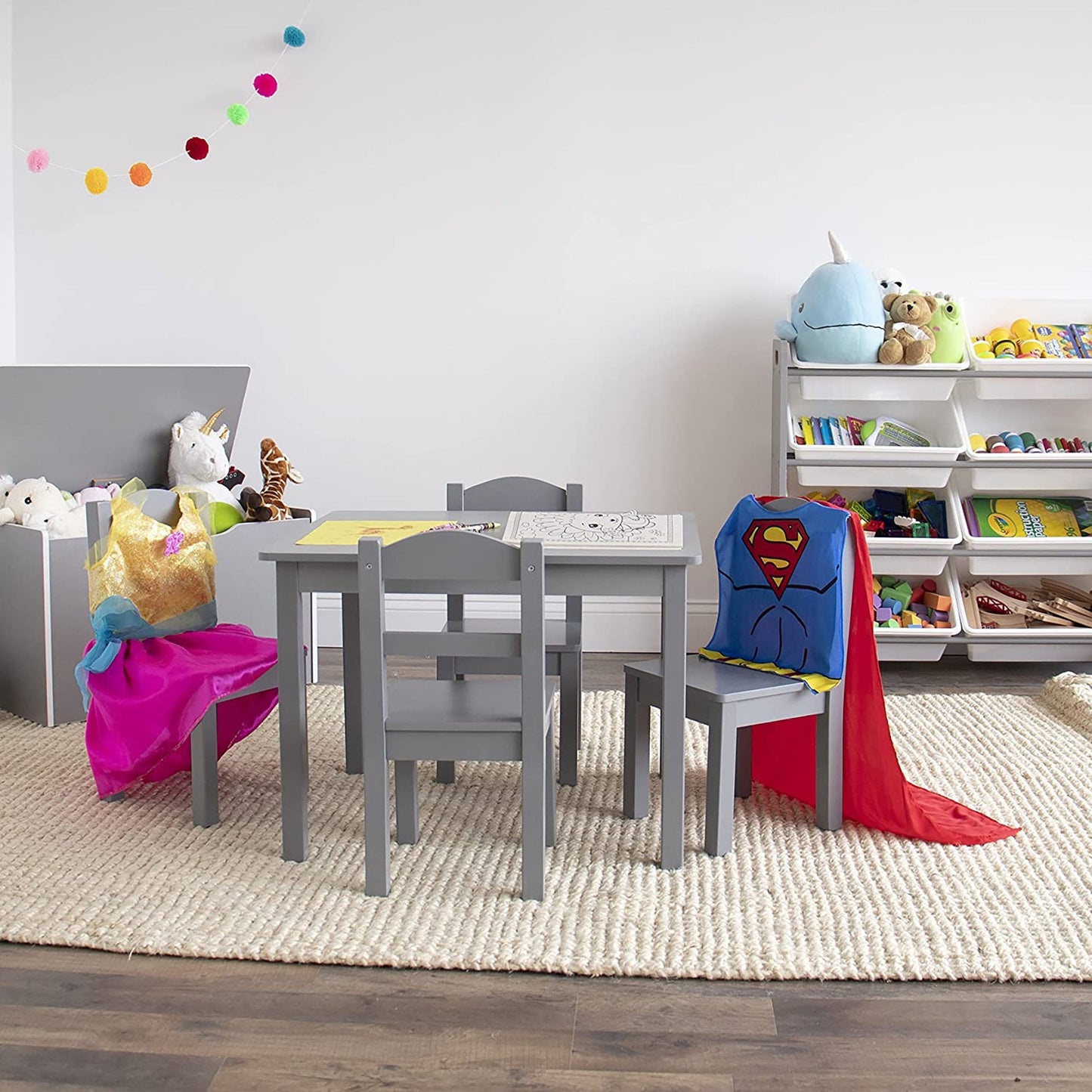 Kids Furniture Wood Table and 4 Chair Set - Grey
