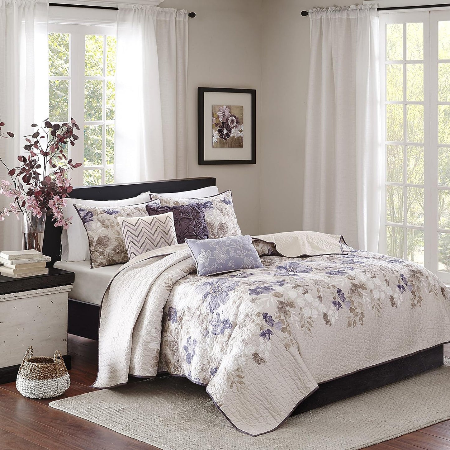 Lightweight Breathable Bedspread Coverlet Set - Floral Taupe